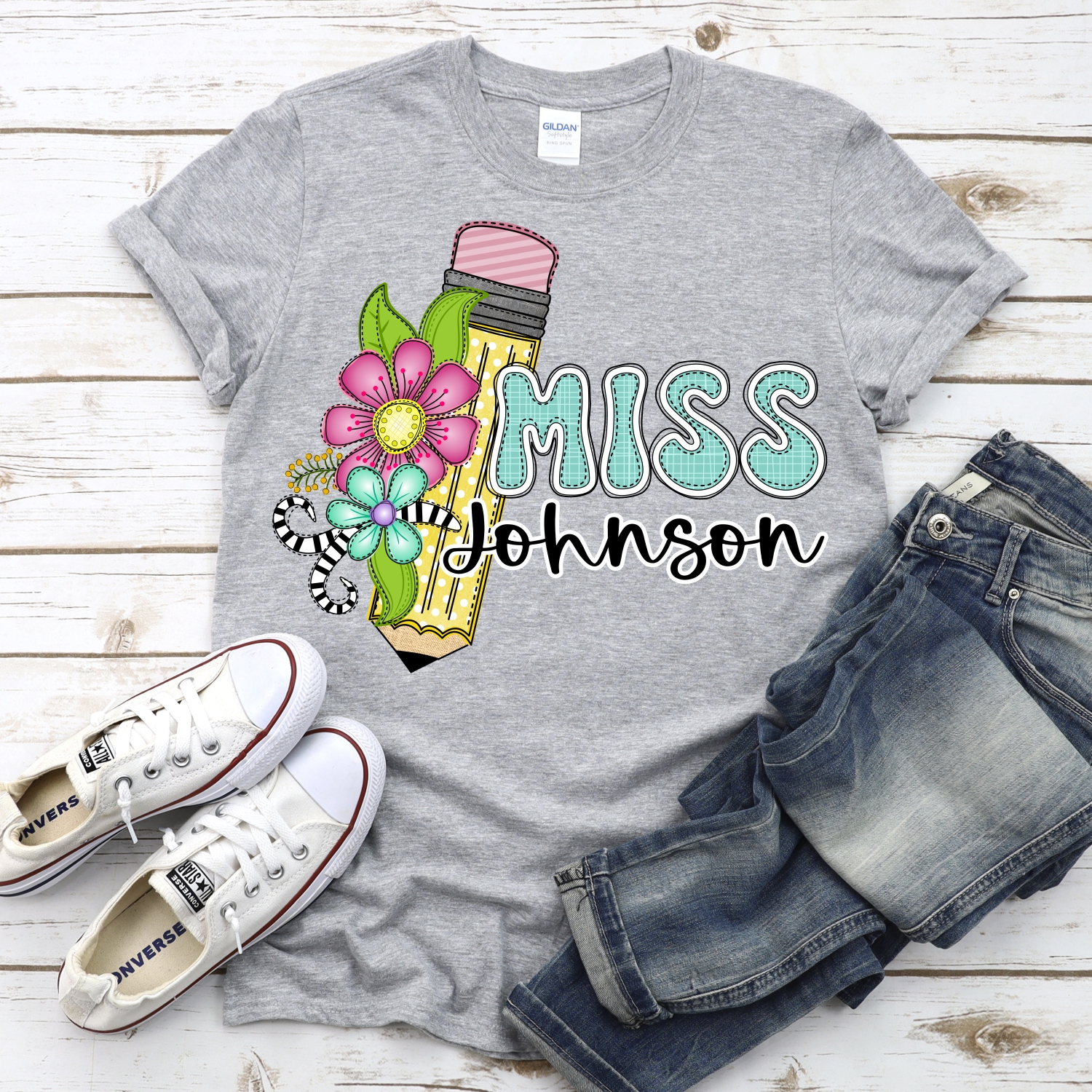 CUSTOM Yellow pencil with flowers Miss *DTF* Transfer - Image 3