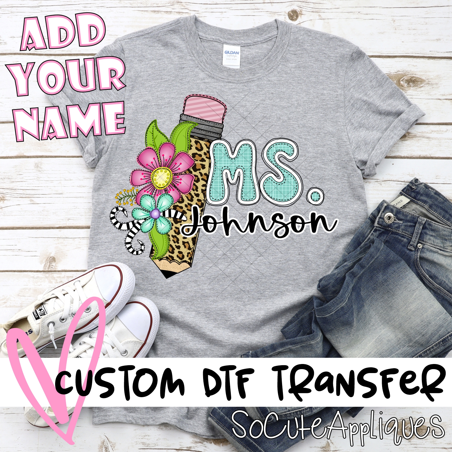 CUSTOM Leopard pencil with flowers Ms. *DTF* Transfer