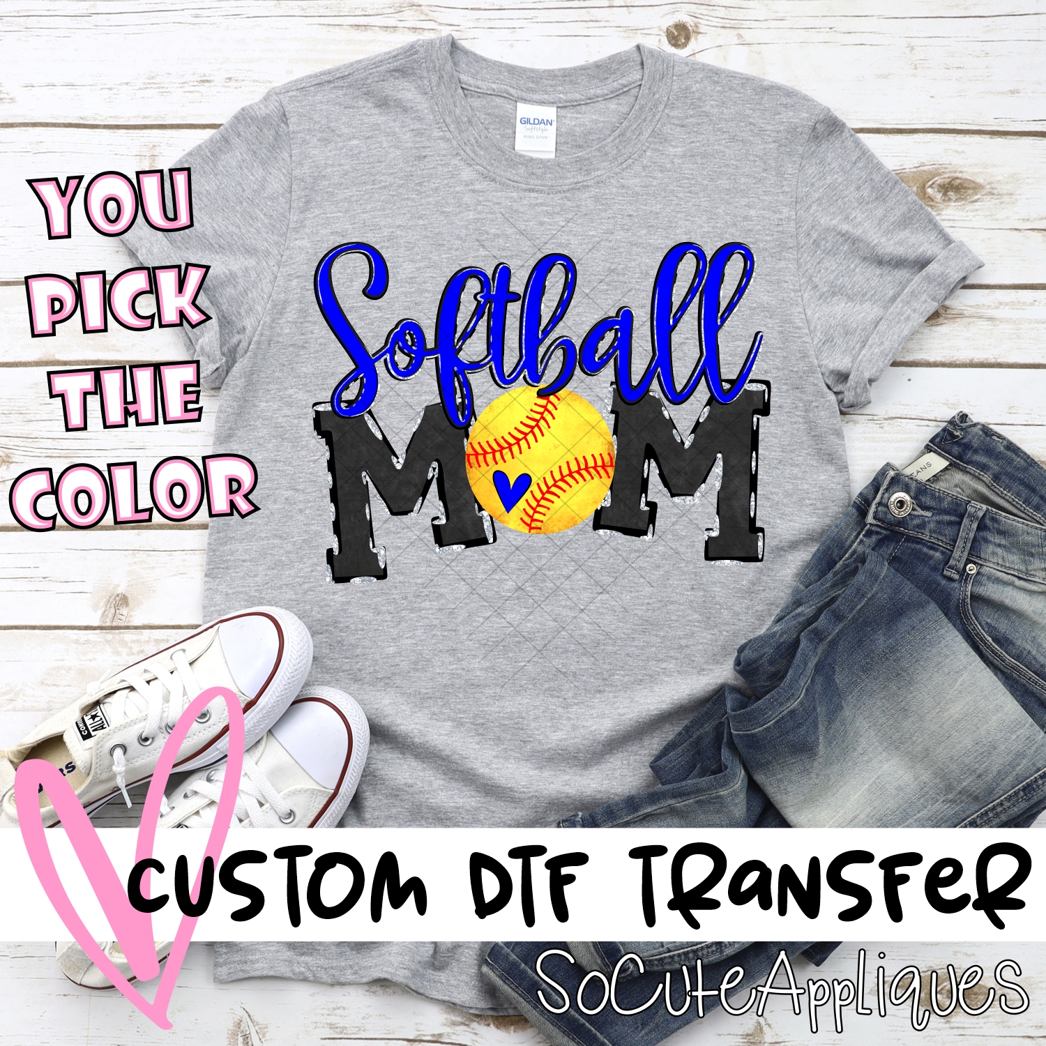 CUSTOM  Softball Mom words ball O *DTF* Transfer