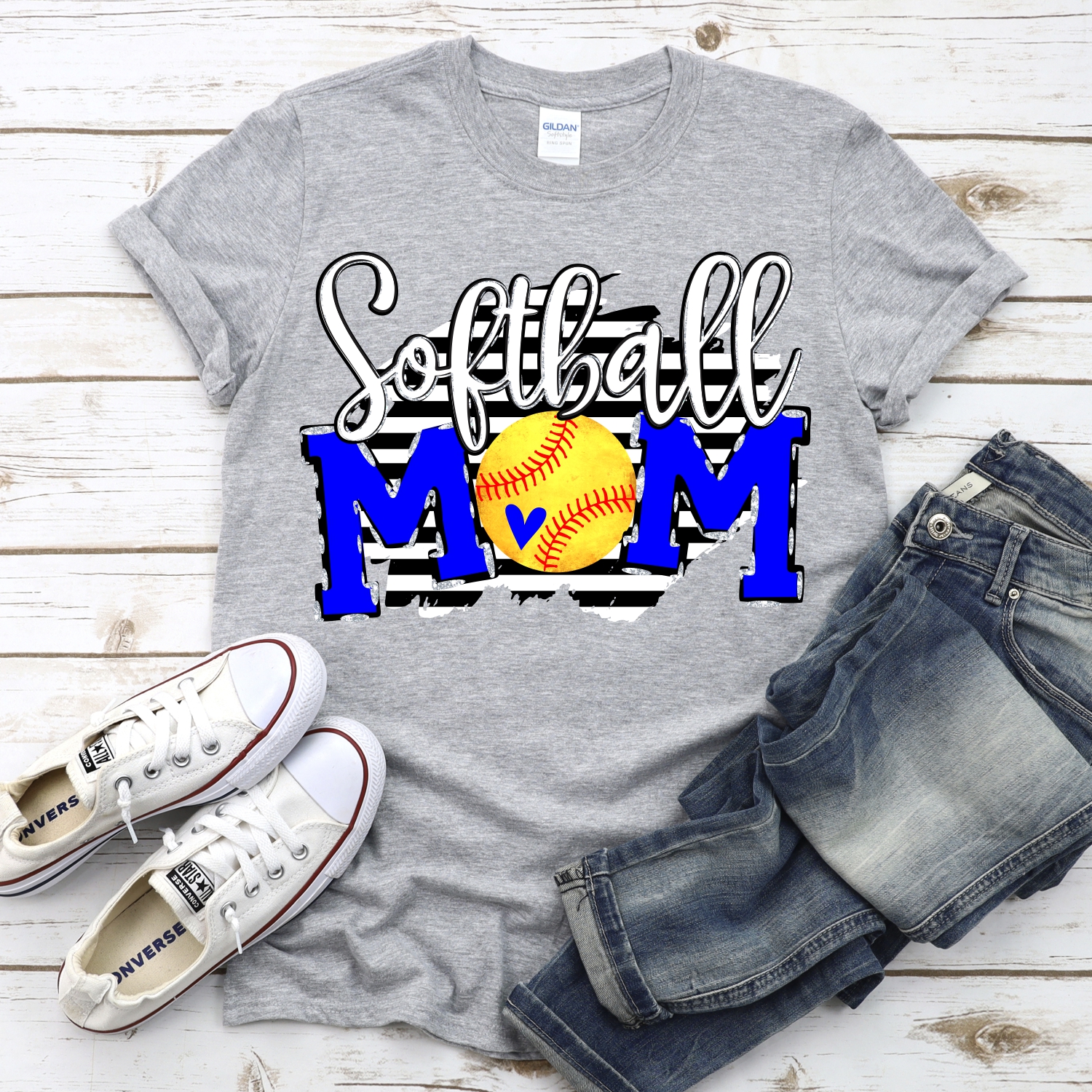 CUSTOM Softball Mom ball O on black stripe *DTF* Transfer - Image 2