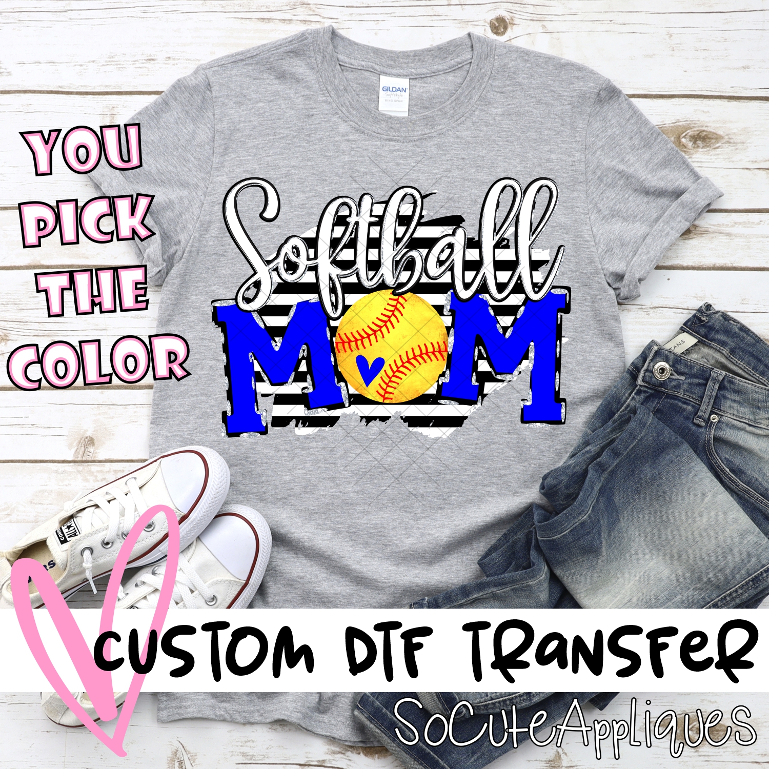 CUSTOM  Softball Mom ball O on black stripe *DTF* Transfer