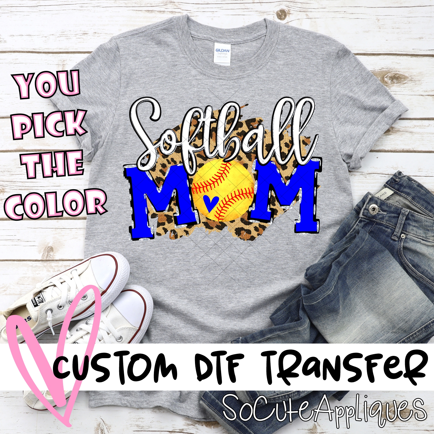 CUSTOM  Softball Mom ball O on Leopard *DTF* Transfer