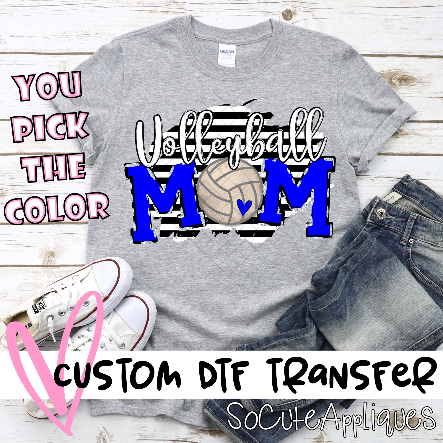 CUSTOM  Volleyball Mom ball O on black stripe *DTF* Transfer