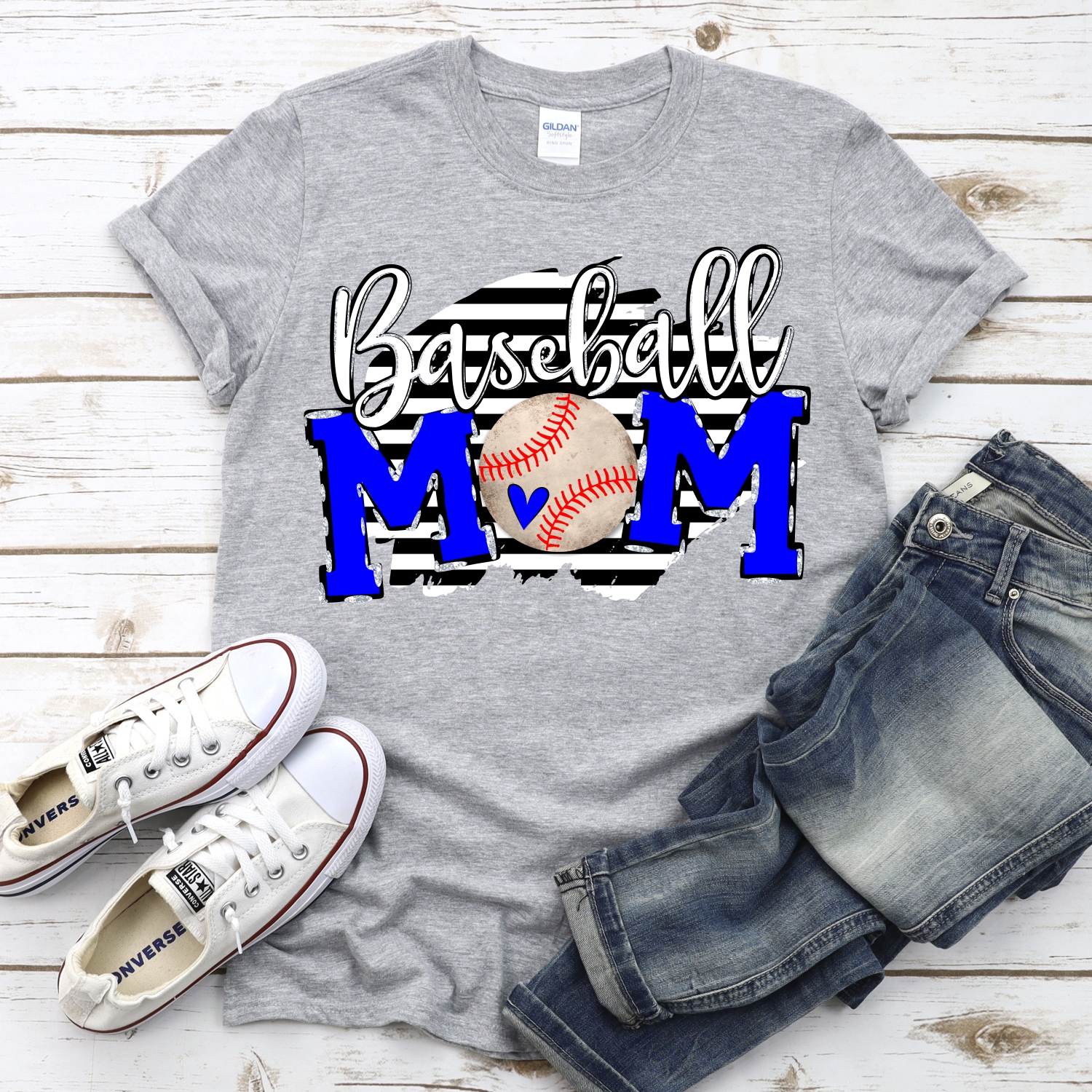 CUSTOM Baseball Mom ball O on black stripe *DTF* Transfer - Image 2