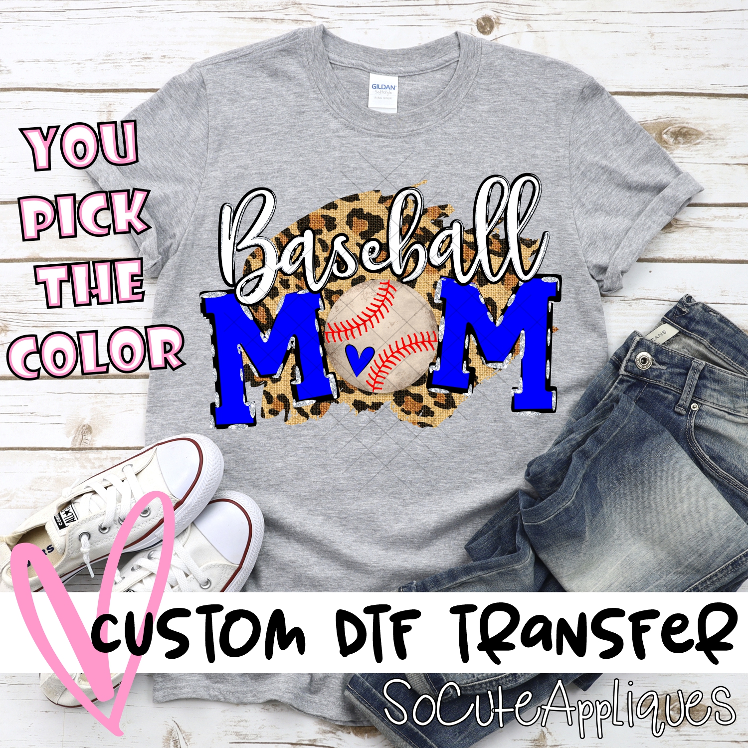 CUSTOM  Baseball Mom ball O on leopard *DTF* Transfer
