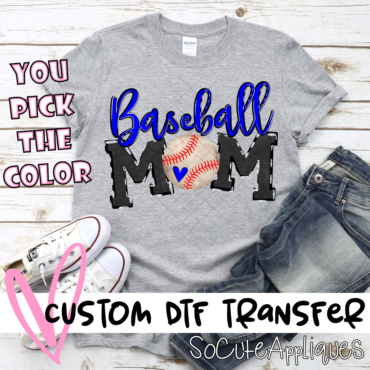 CUSTOM Baseball Mom words ball O *DTF* Transfer