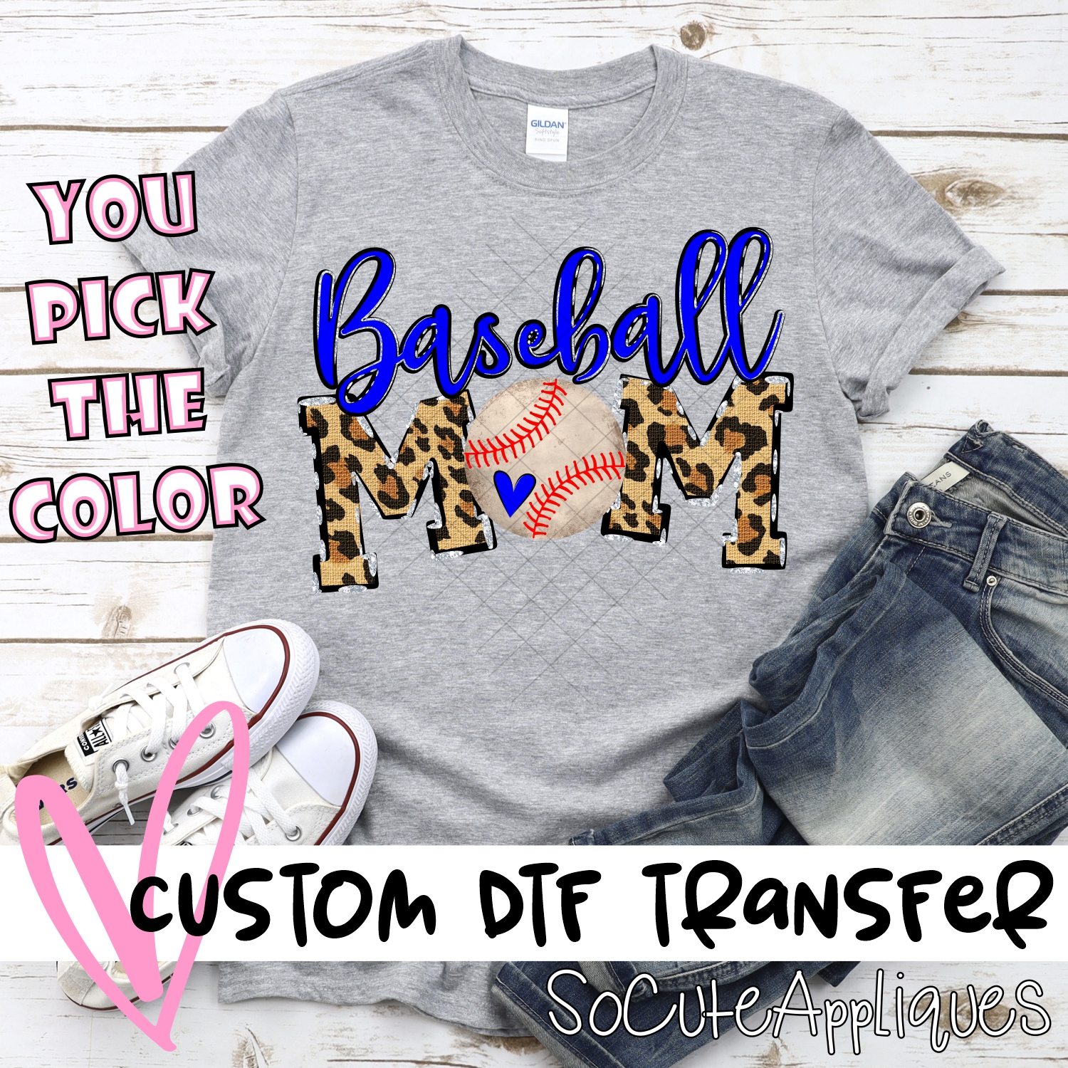 CUSTOM  Baseball Mom leopard words ball O *DTF* Transfer