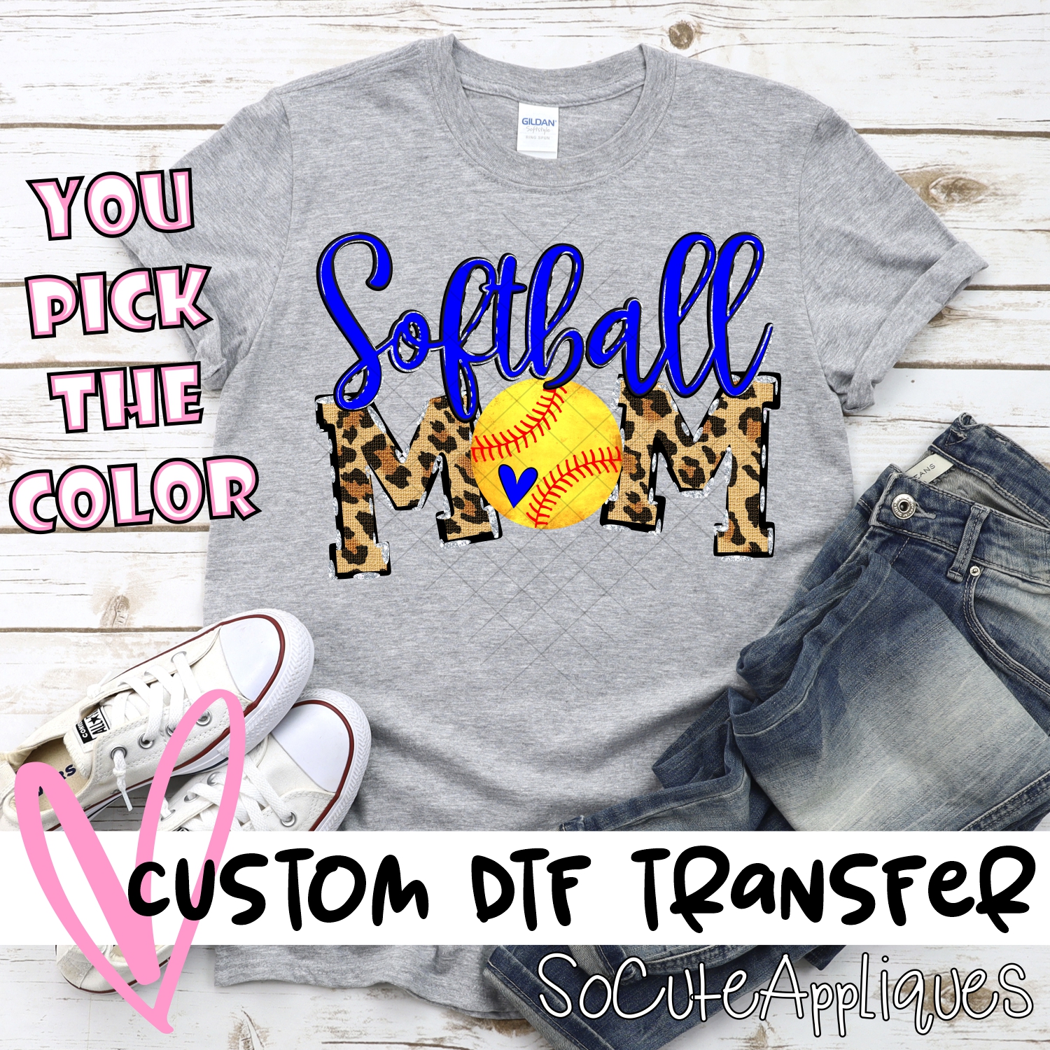 CUSTOM  Softball Mom leopard words ball O *DTF* Transfer