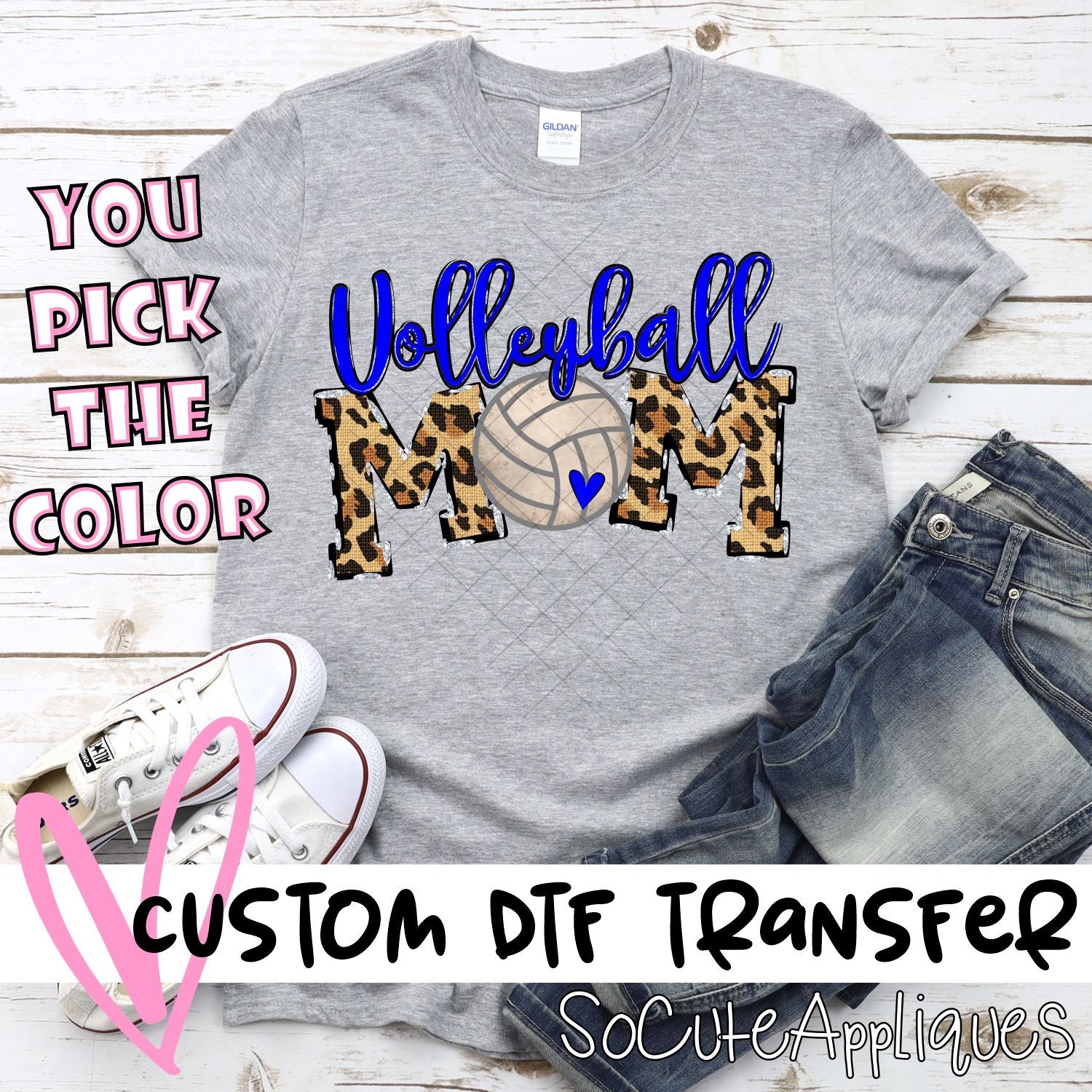 CUSTOM  Volleyball Mom leopard words ball O *DTF* Transfer