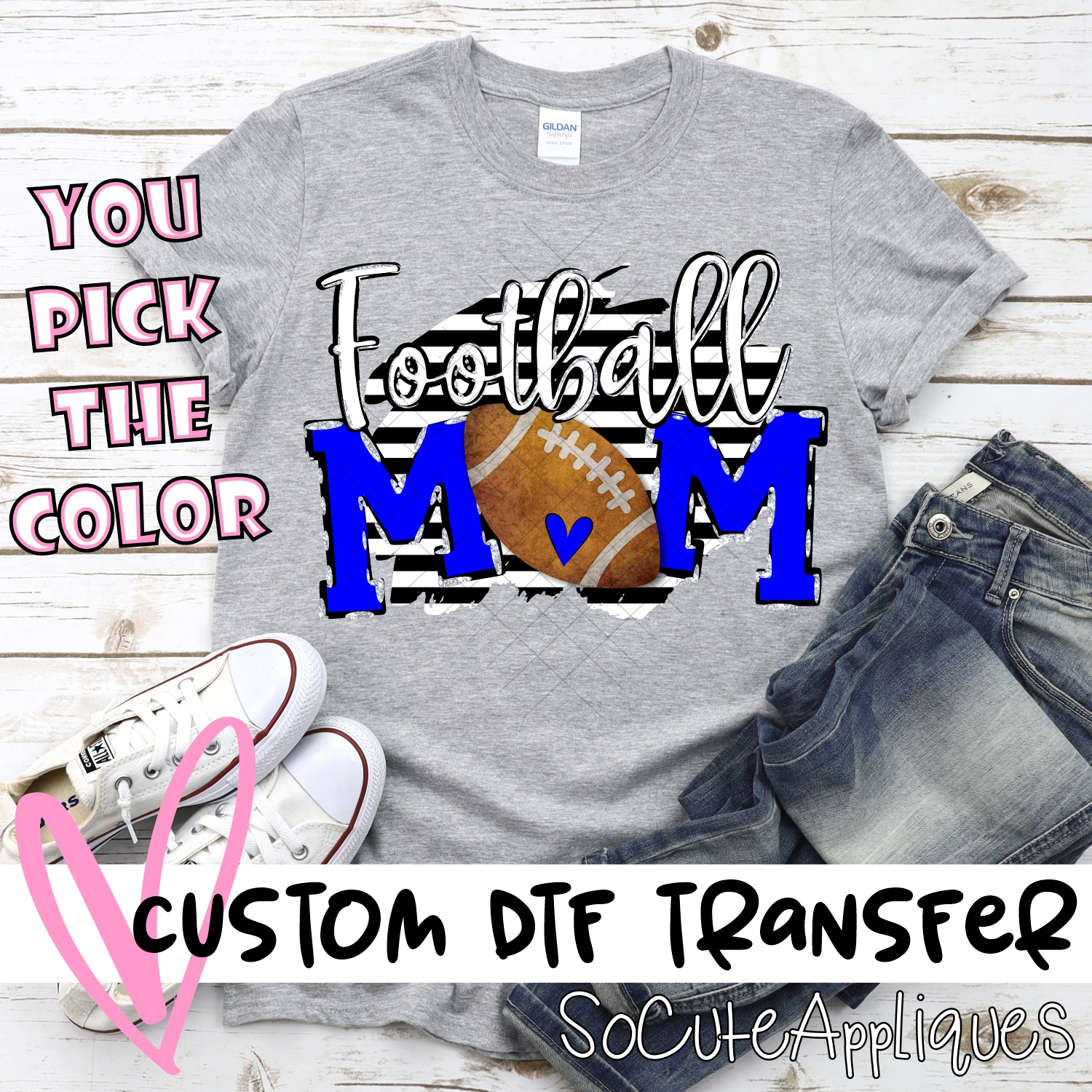 CUSTOM  Football Mom ball O on black stripe *DTF* Transfer