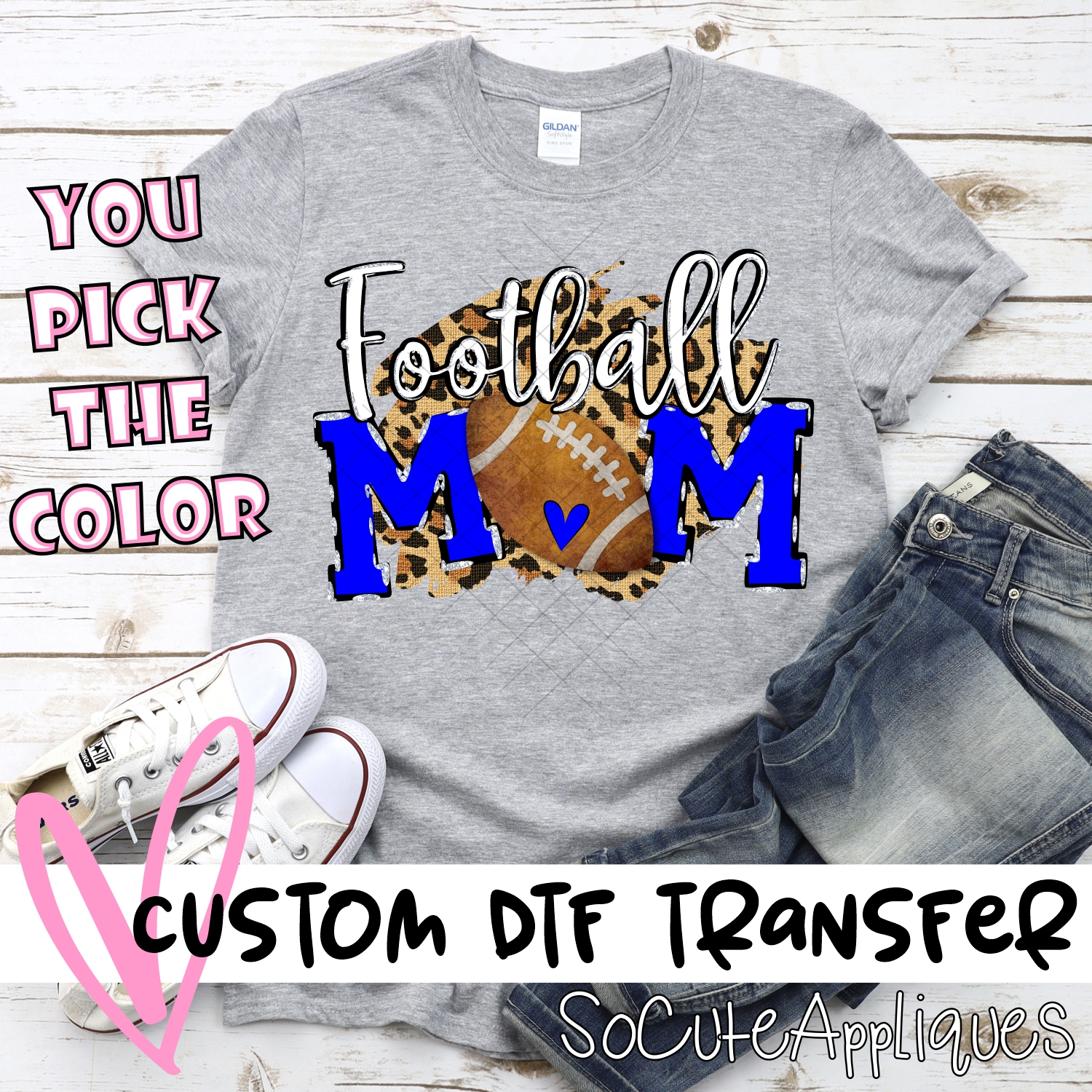 CUSTOM  Football Mom ball O on leopard *DTF* Transfer