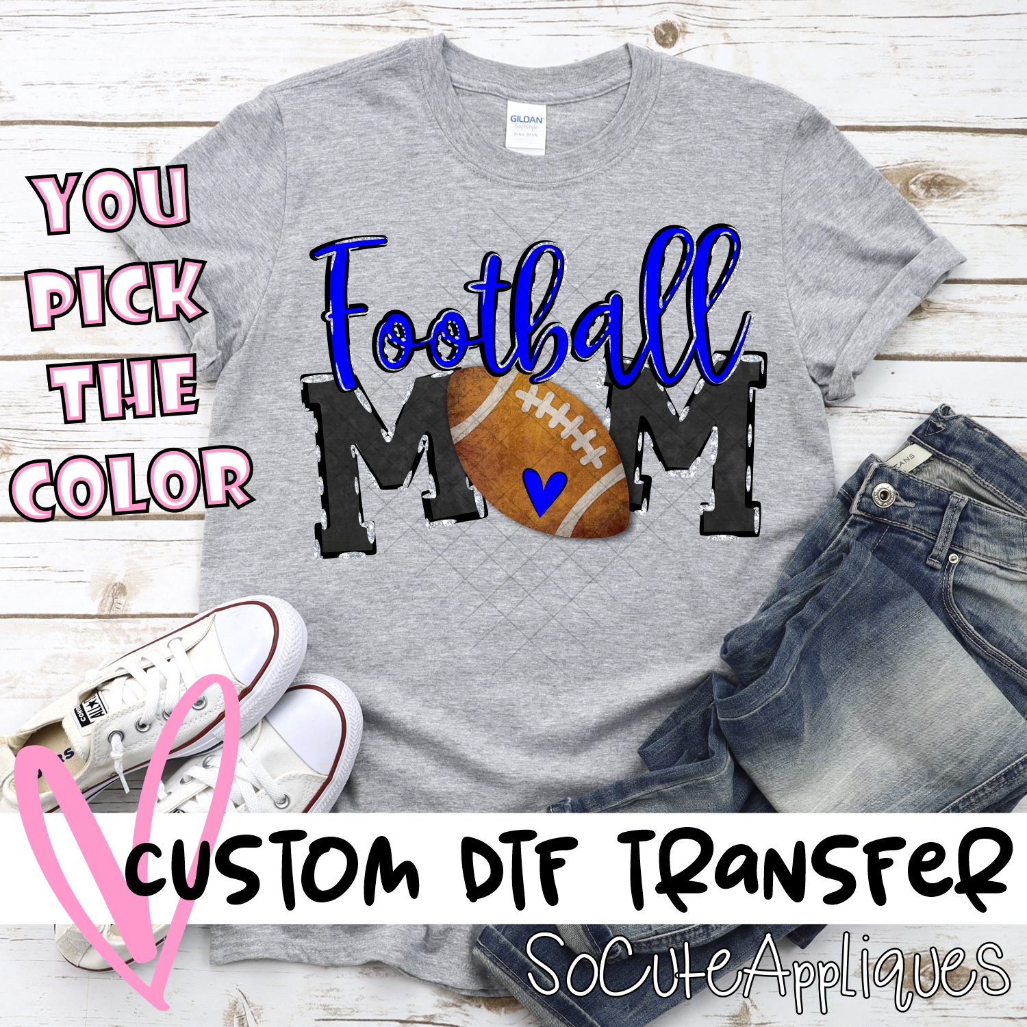 CUSTOM  Football Mom words ball O *DTF* Transfer
