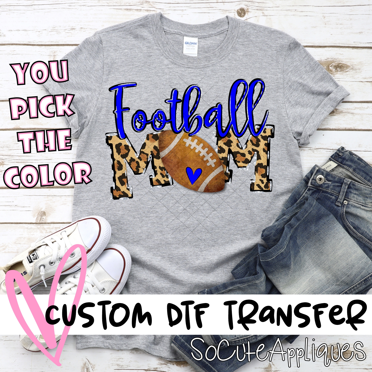 CUSTOM  Football Mom leopard words ball O *DTF* Transfer
