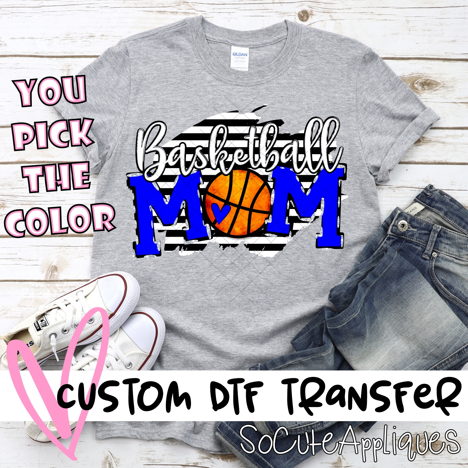 CUSTOM  Basketball Mom ball O on black stripe *DTF* Transfer