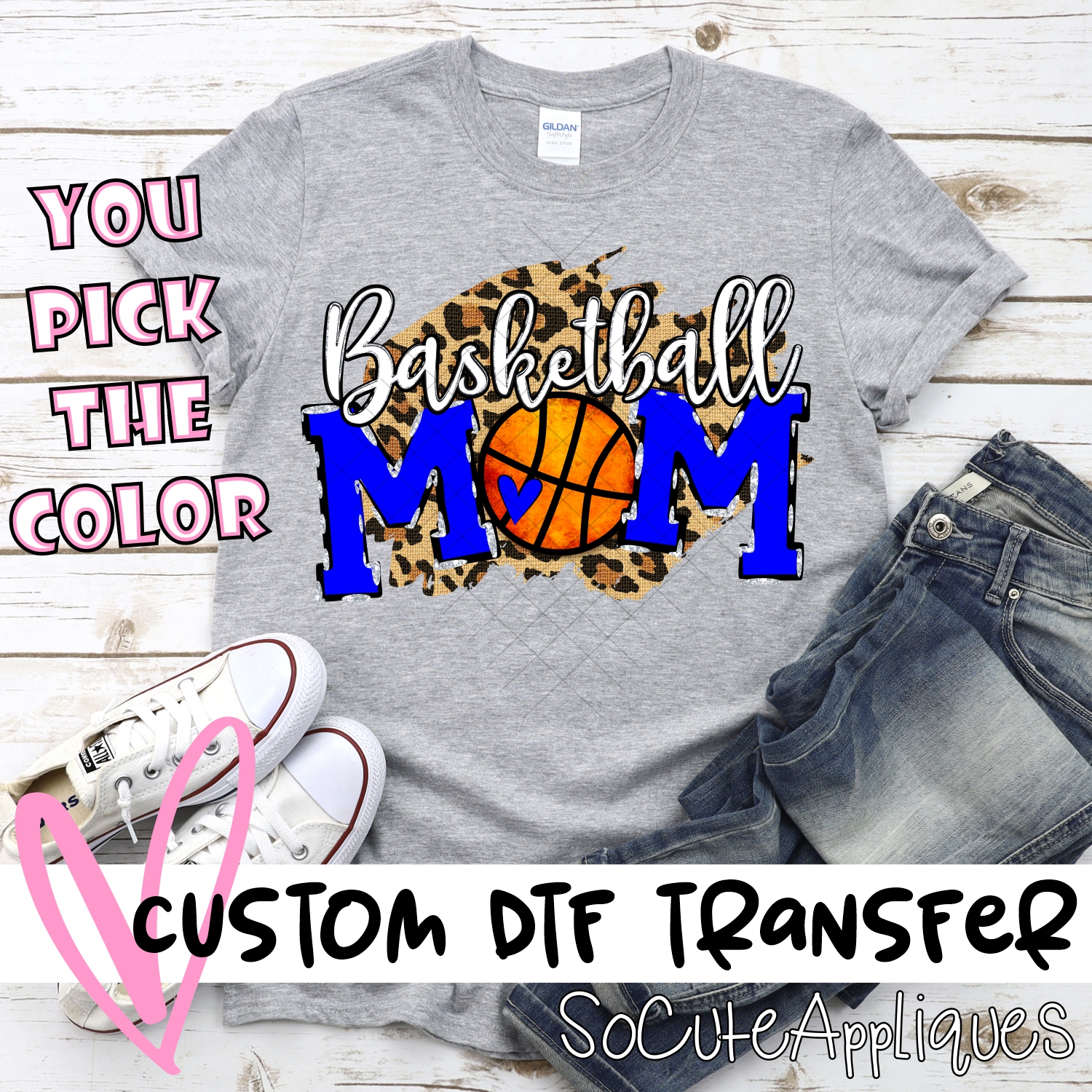 CUSTOM  Basketball Mom ball O on Leopard *DTF* Transfer