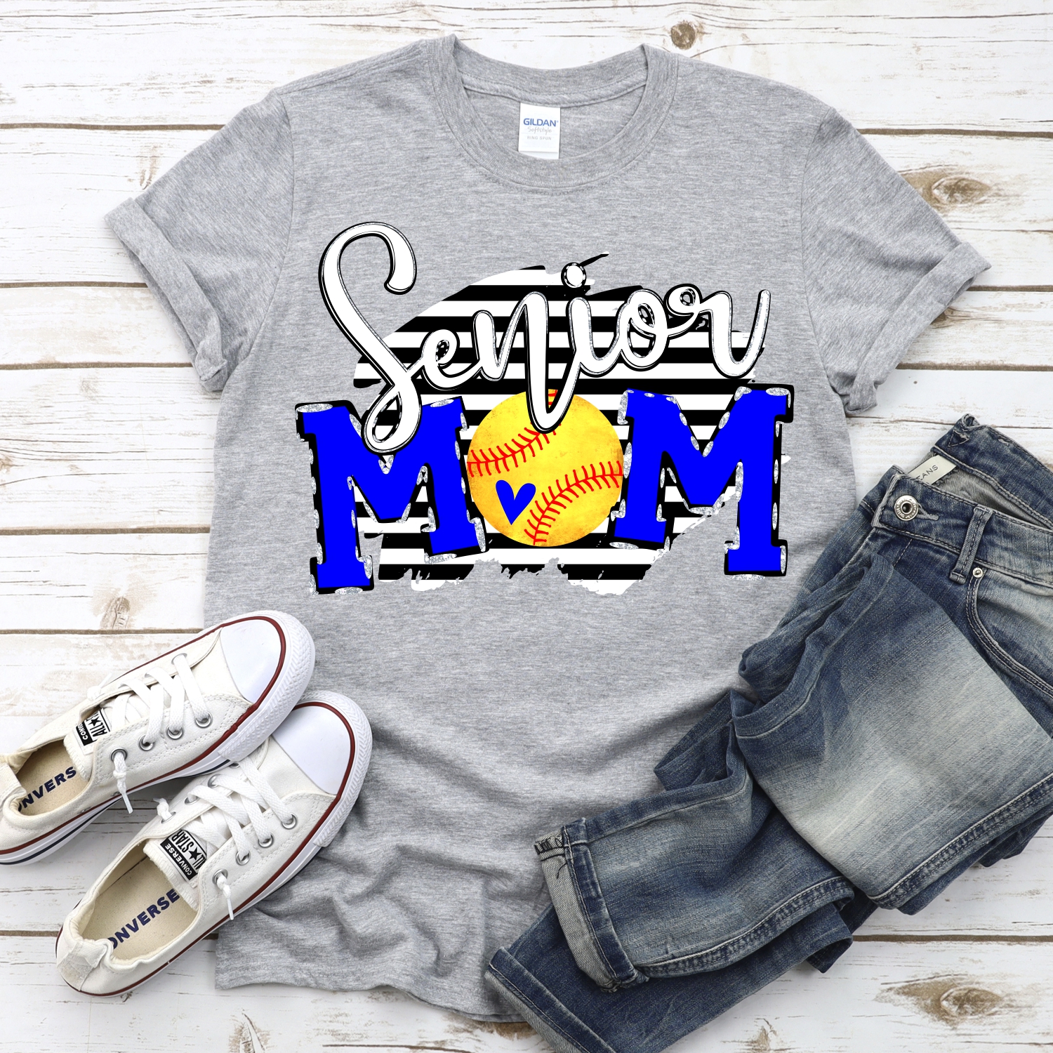 CUSTOM Senior Softball Mom ball O on black stripe *DTF* Transfer - Image 2