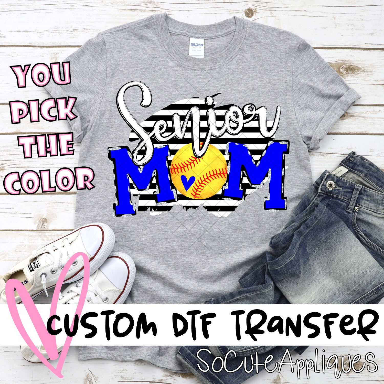 CUSTOM  Senior Softball Mom ball O on black stripe *DTF* Transfer