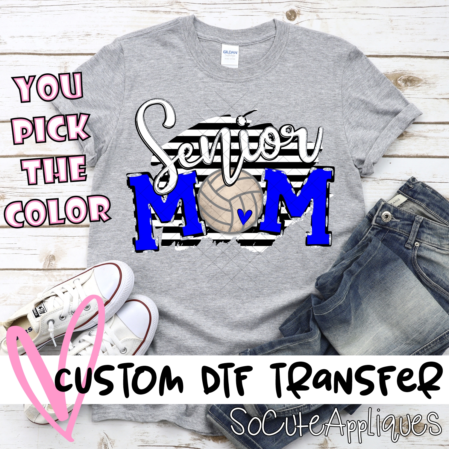 CUSTOM  Senior Volleyball Mom ball O on black stripe *DTF* Transfer