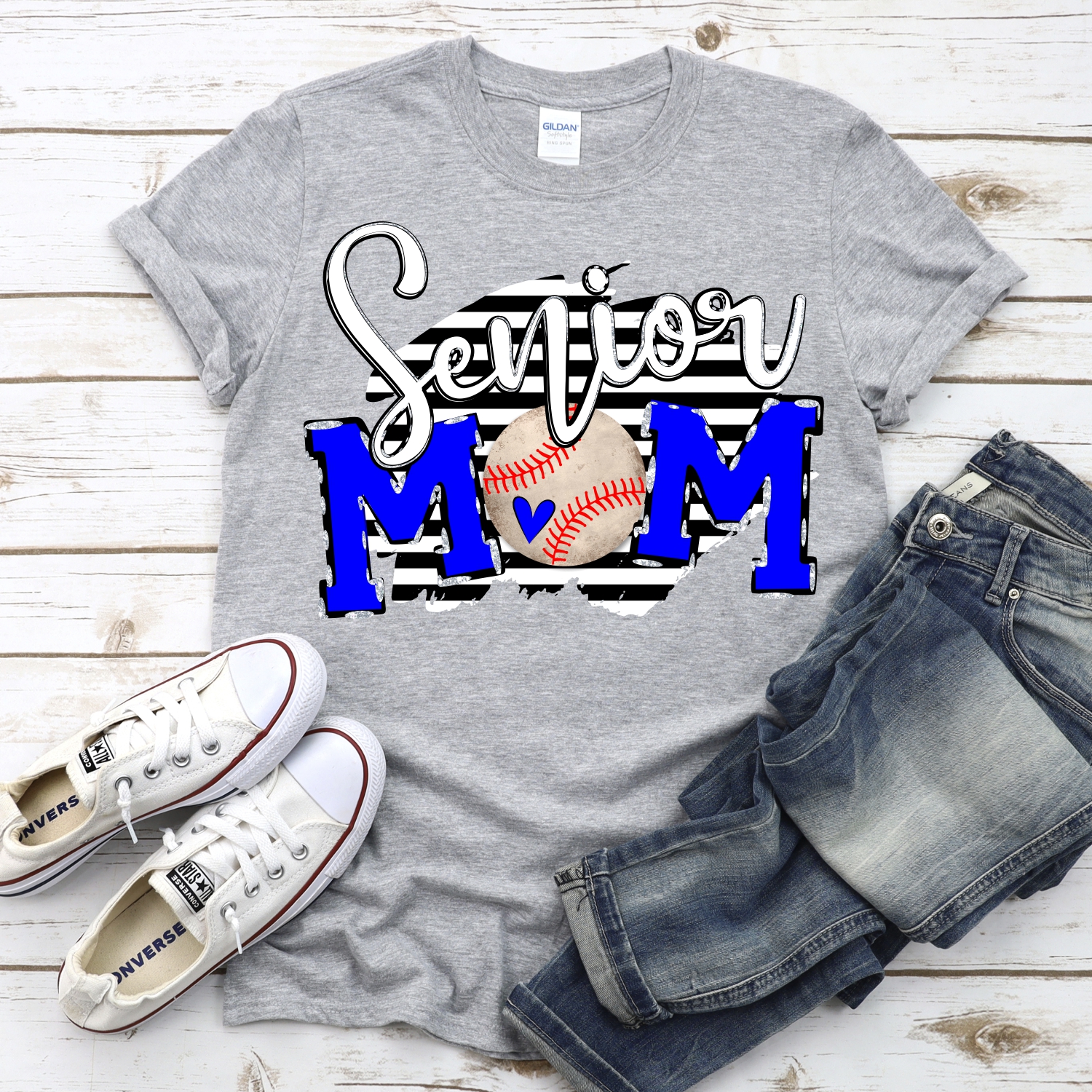 CUSTOM Senior Baseball Mom ball O on black stripe *DTF* Transfer - Image 2