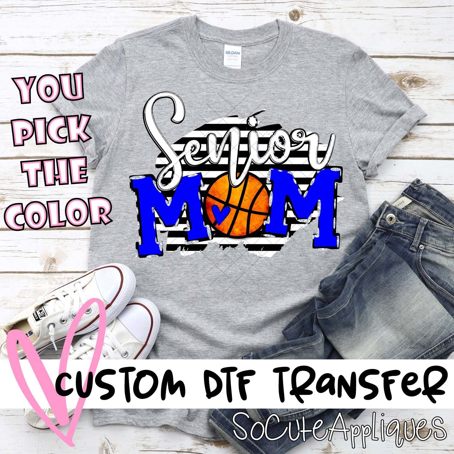 CUSTOM  Senior Basketball Mom ball O on black stripe *DTF* Transfer