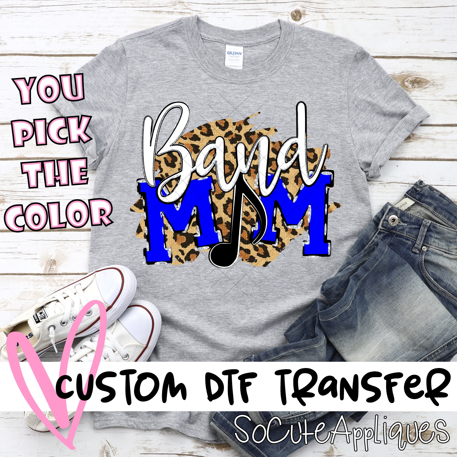 CUSTOM  Band Mom music note O on leopard *DTF* Transfer