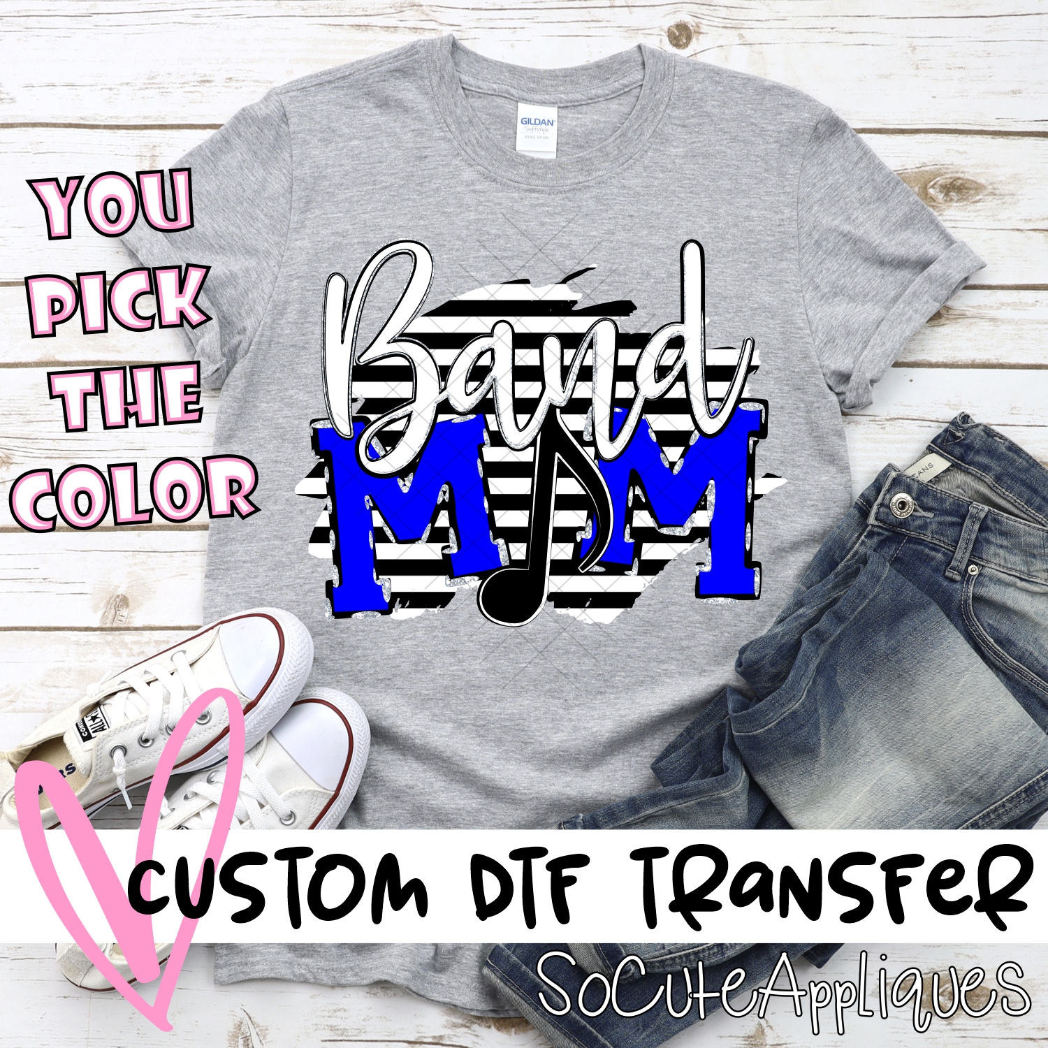 CUSTOM  Band Mom music note O on black stripe *DTF* Transfer