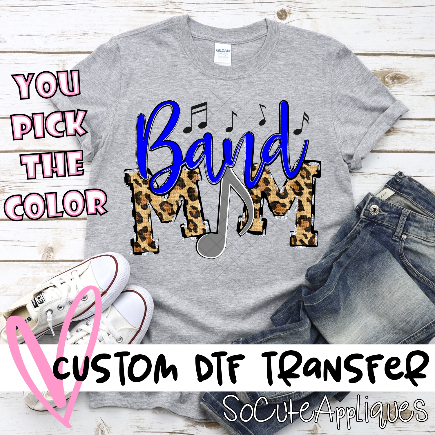 CUSTOM  Band Mom leopard words music note O *DTF* Transfer