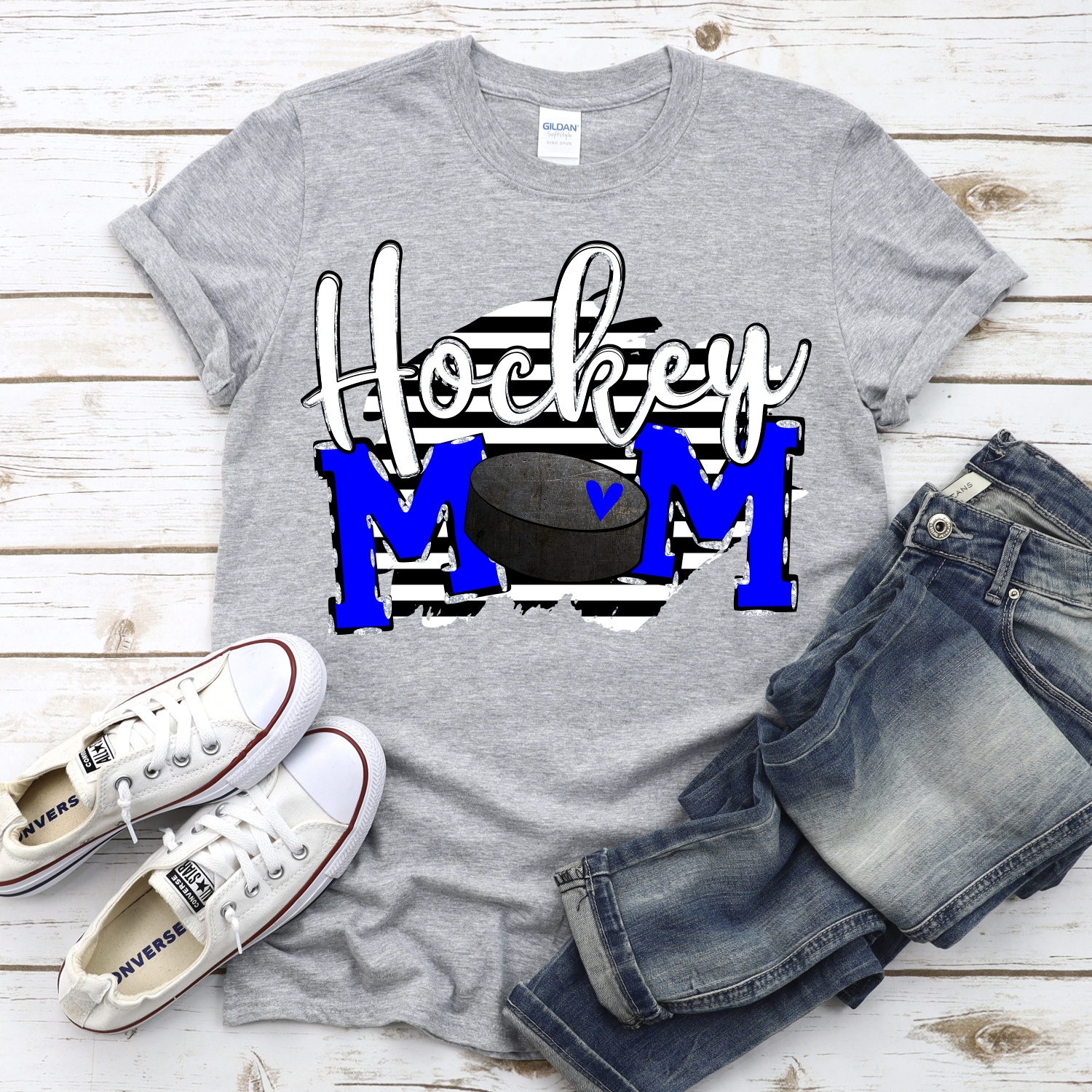 CUSTOM Hockey mom puck O on black stripe *DTF* Transfer - Image 2