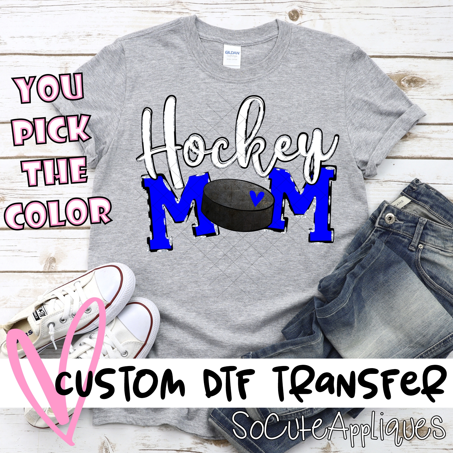 CUSTOM  Hockey mom puck O words *DTF* Transfer