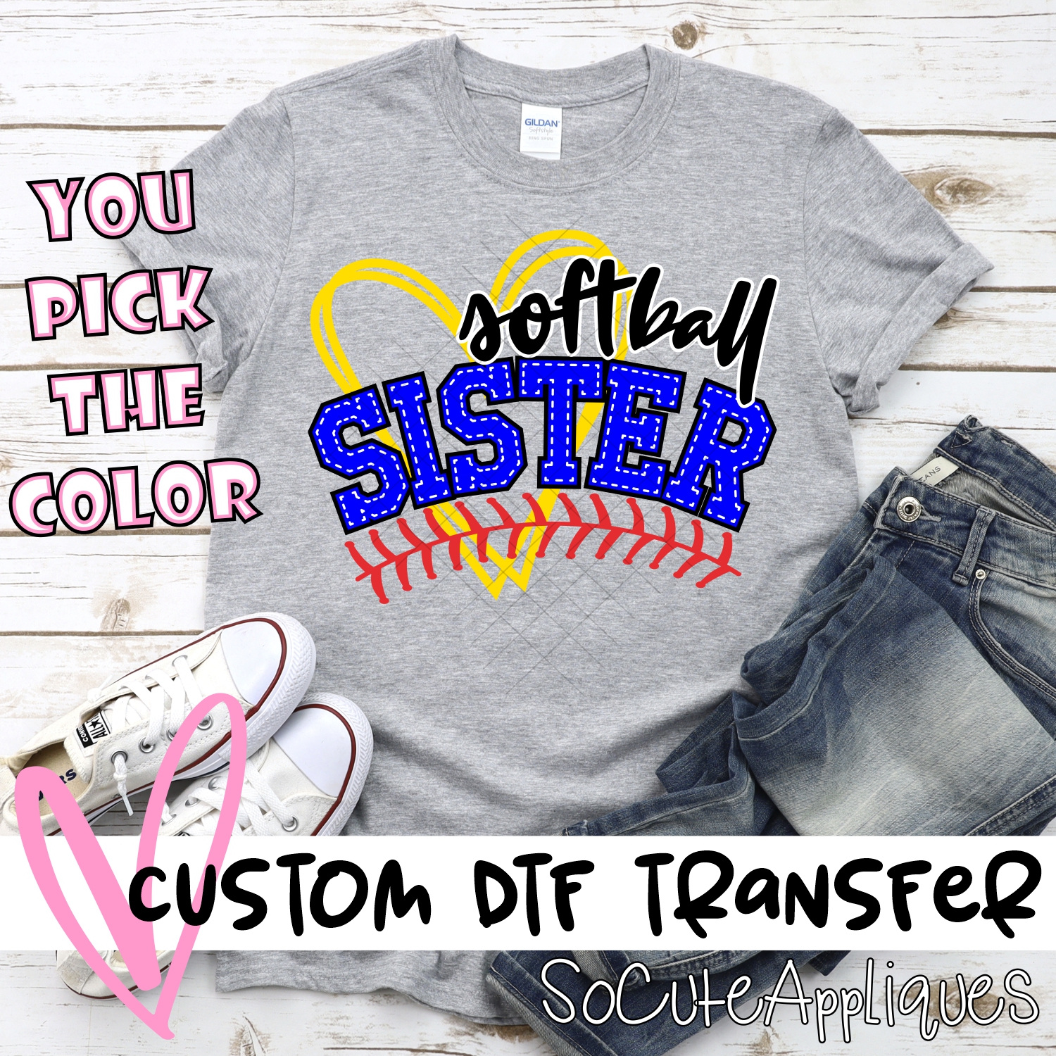 CUSTOM  Softball sister heart *DTF* Transfer