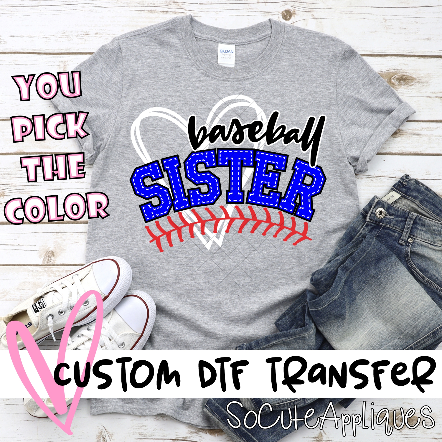 CUSTOM  Baseball sister heart  *DTF* Transfer