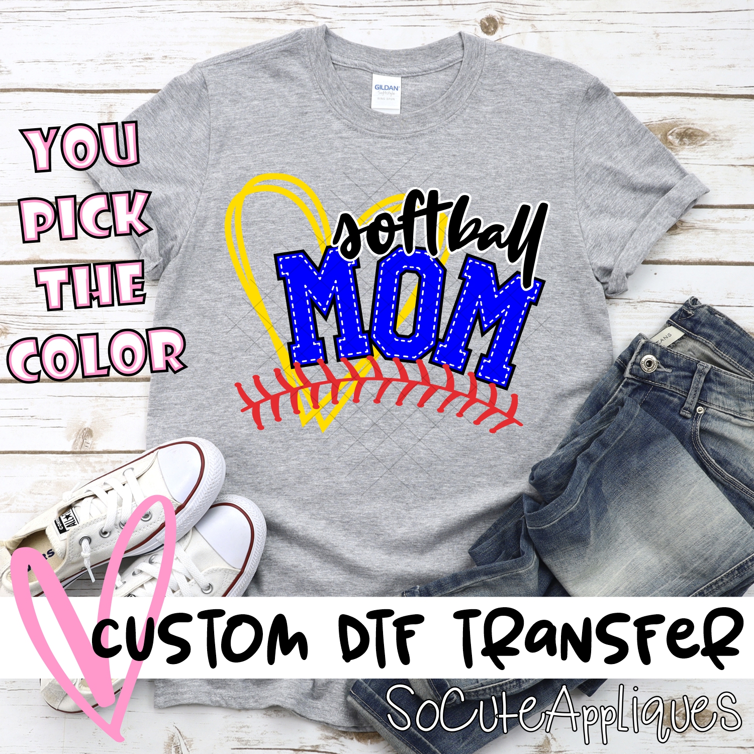 CUSTOM  Softball mom heart  *DTF* Transfer