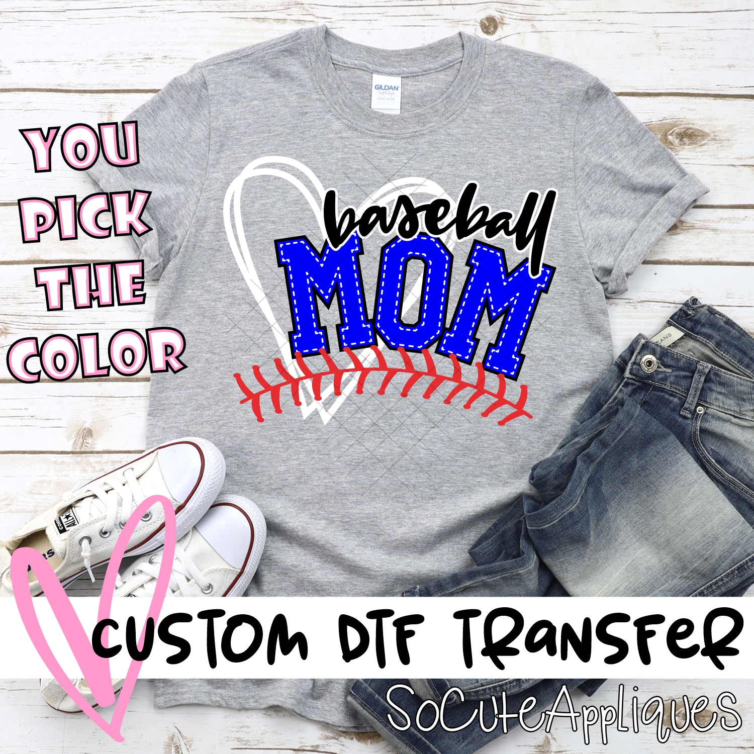 CUSTOM  Baseball mom heart  *DTF* Transfer