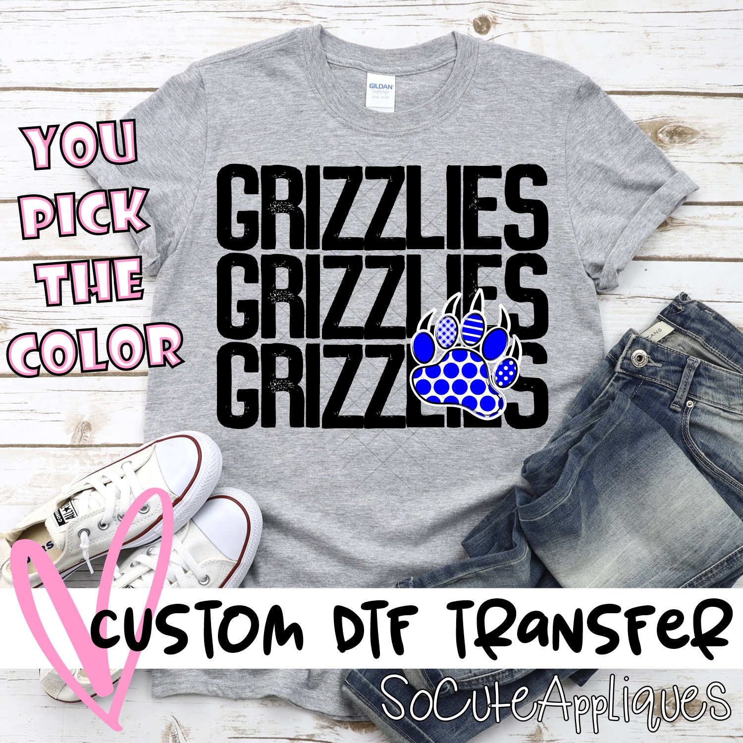 CUSTOM  Grizzlies stacked with pawprint *DTF* Transfer