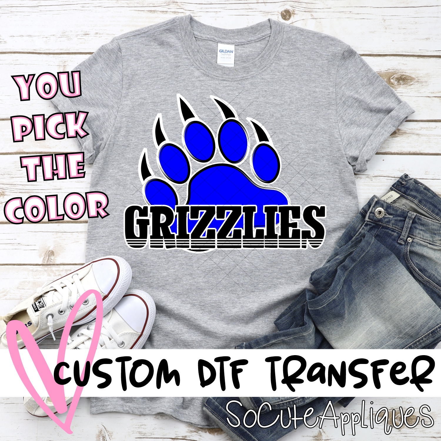 CUSTOM  Grizzlies pawprint with word *DTF* Transfer