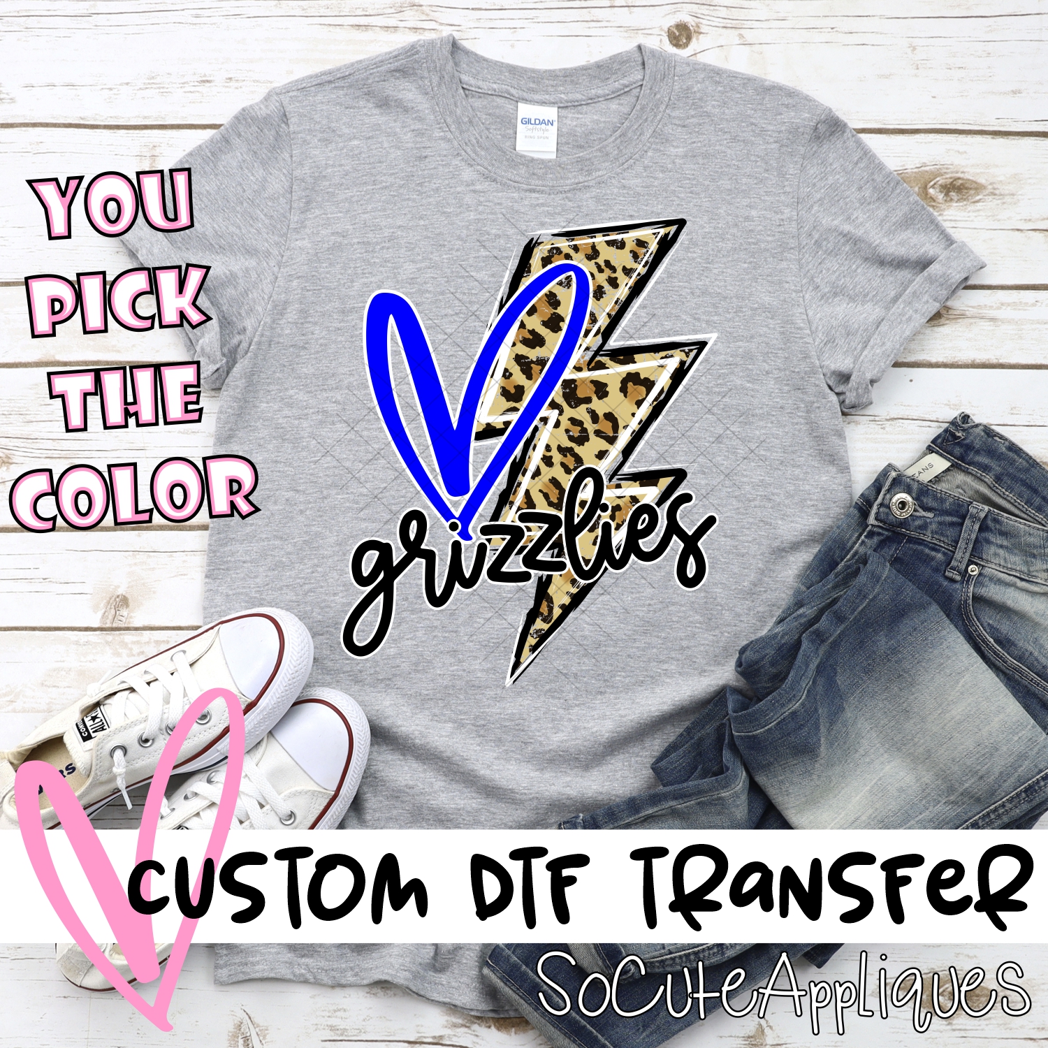 CUSTOM  Grizzlies heart with leopard lightning bolt *DTF* Transfer