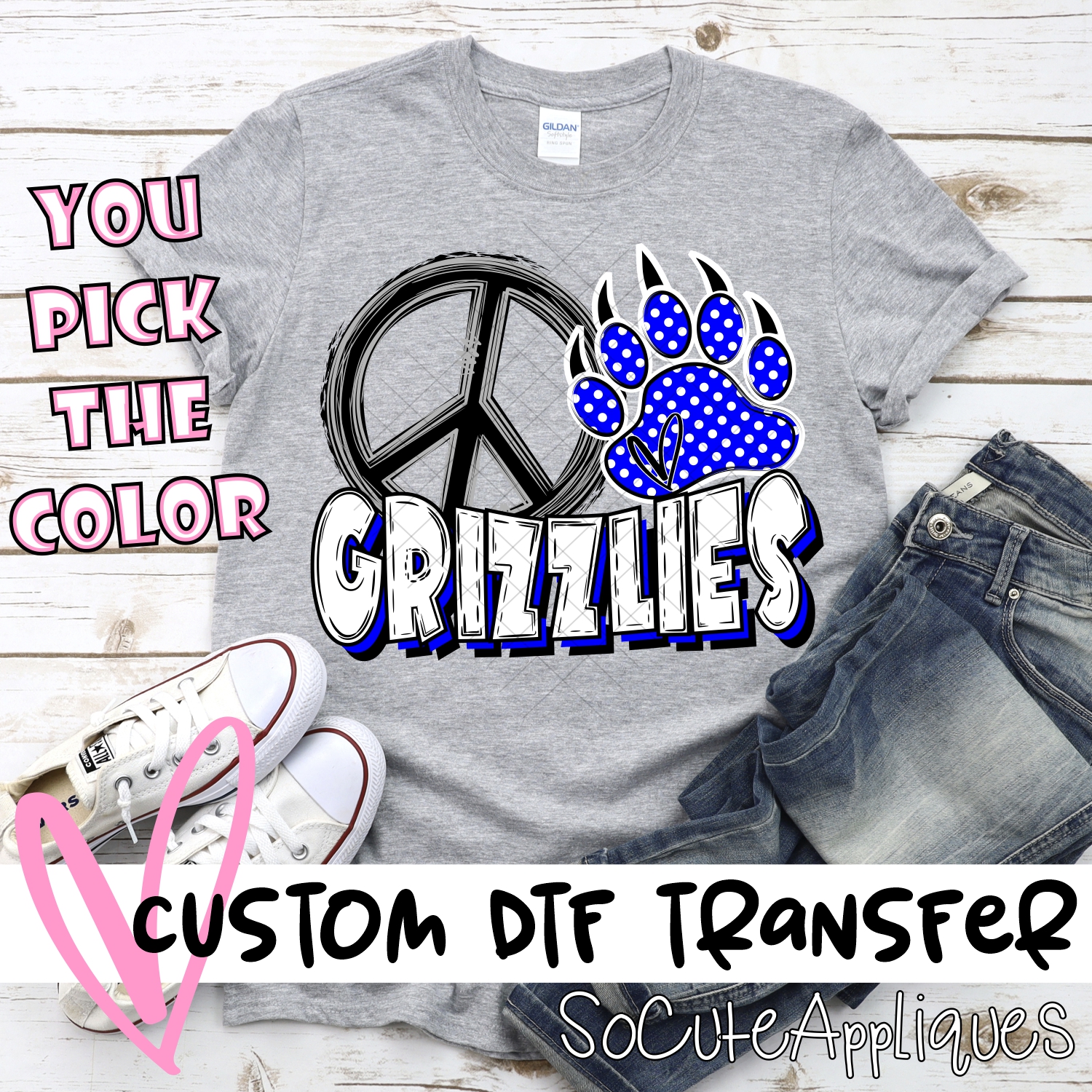CUSTOM  Peace heart Grizzlies *DTF* Transfer