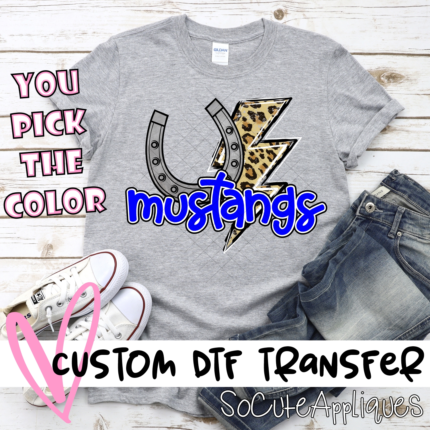 CUSTOM  Mustangs leopard lightning bolt *DTF* Transfer