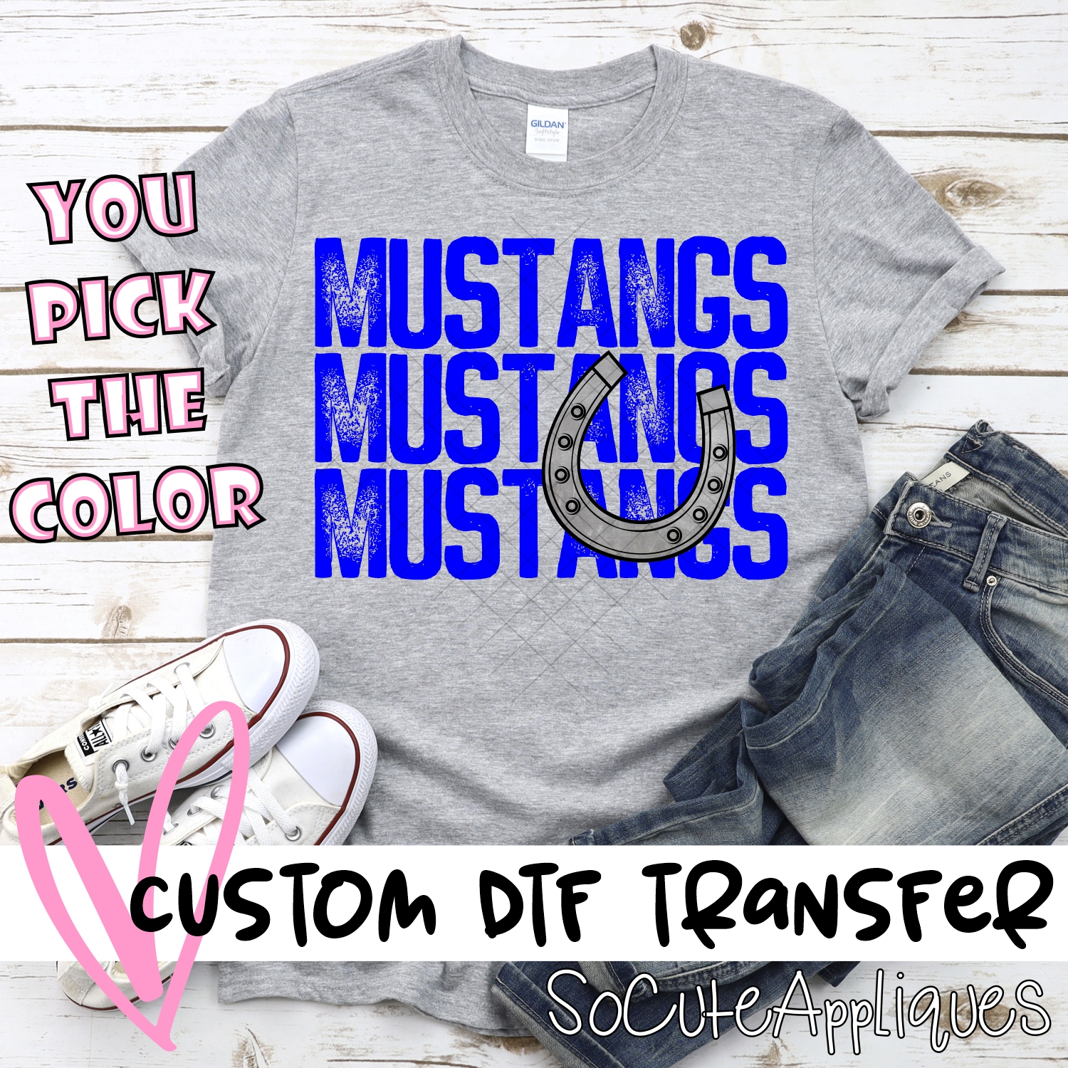 CUSTOM  Mustangs stacked with heart *DTF* Transfer