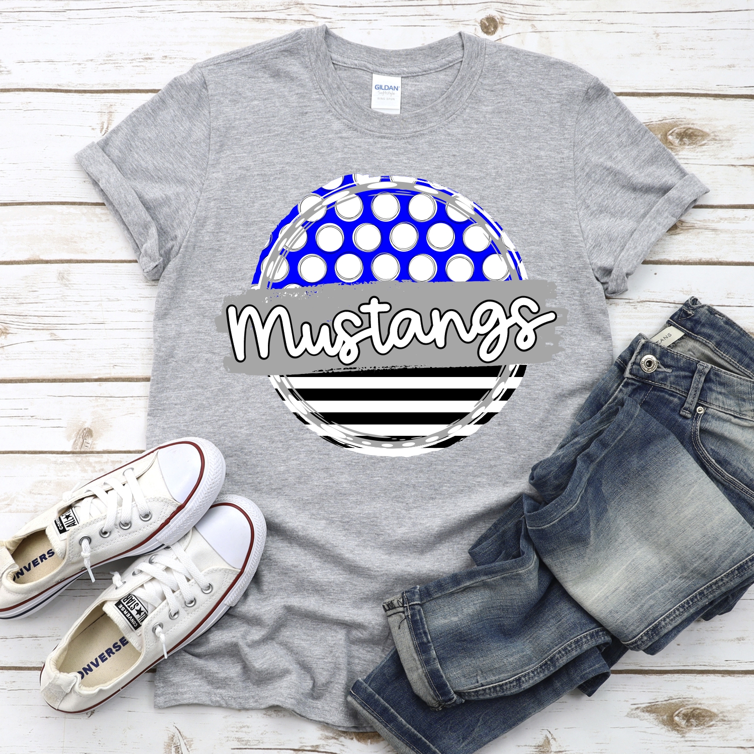 CUSTOM Mustangs polka dot stripe circle *DTF* Transfer - Image 2