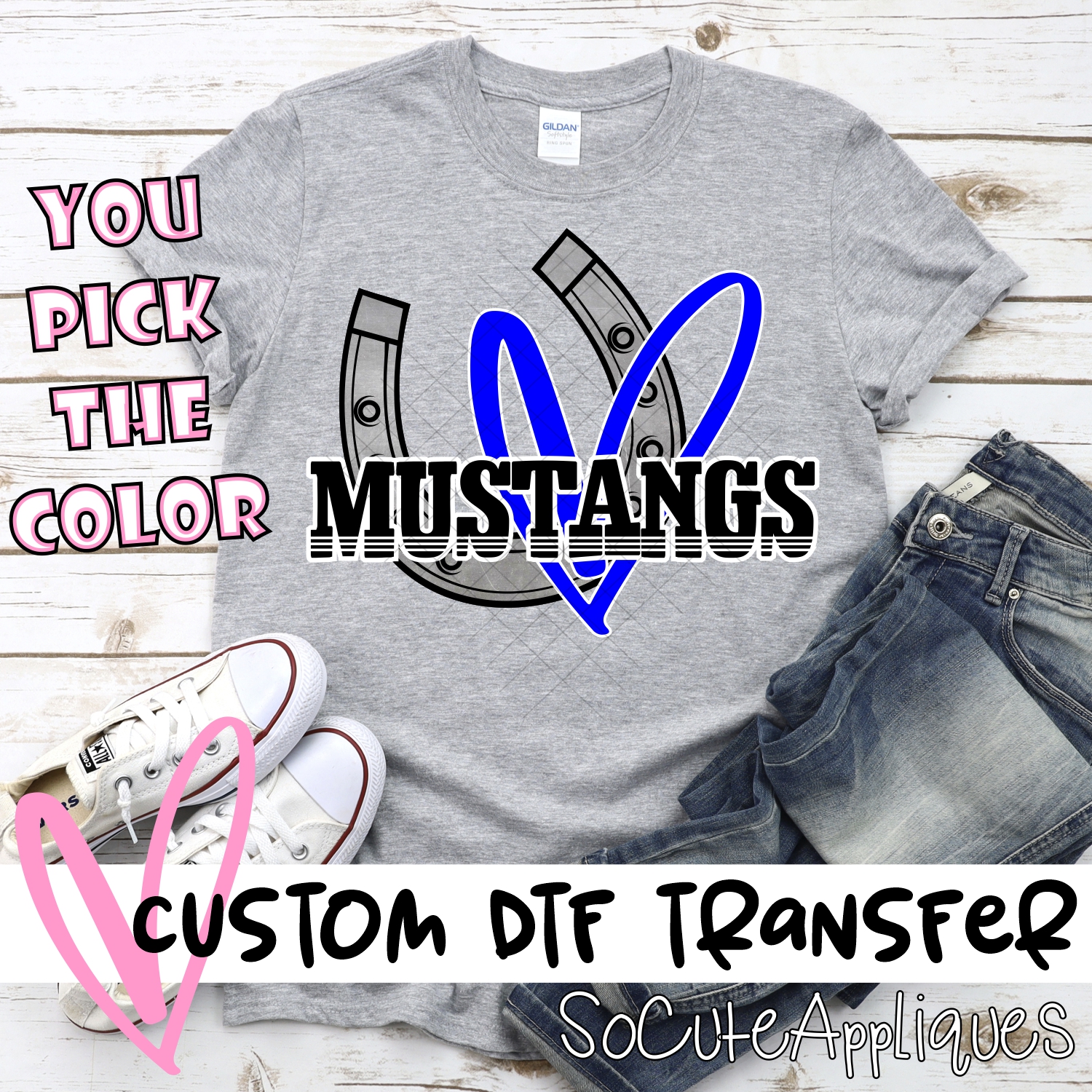 CUSTOM  Mustangs horseshoe with word *DTF* Transfer