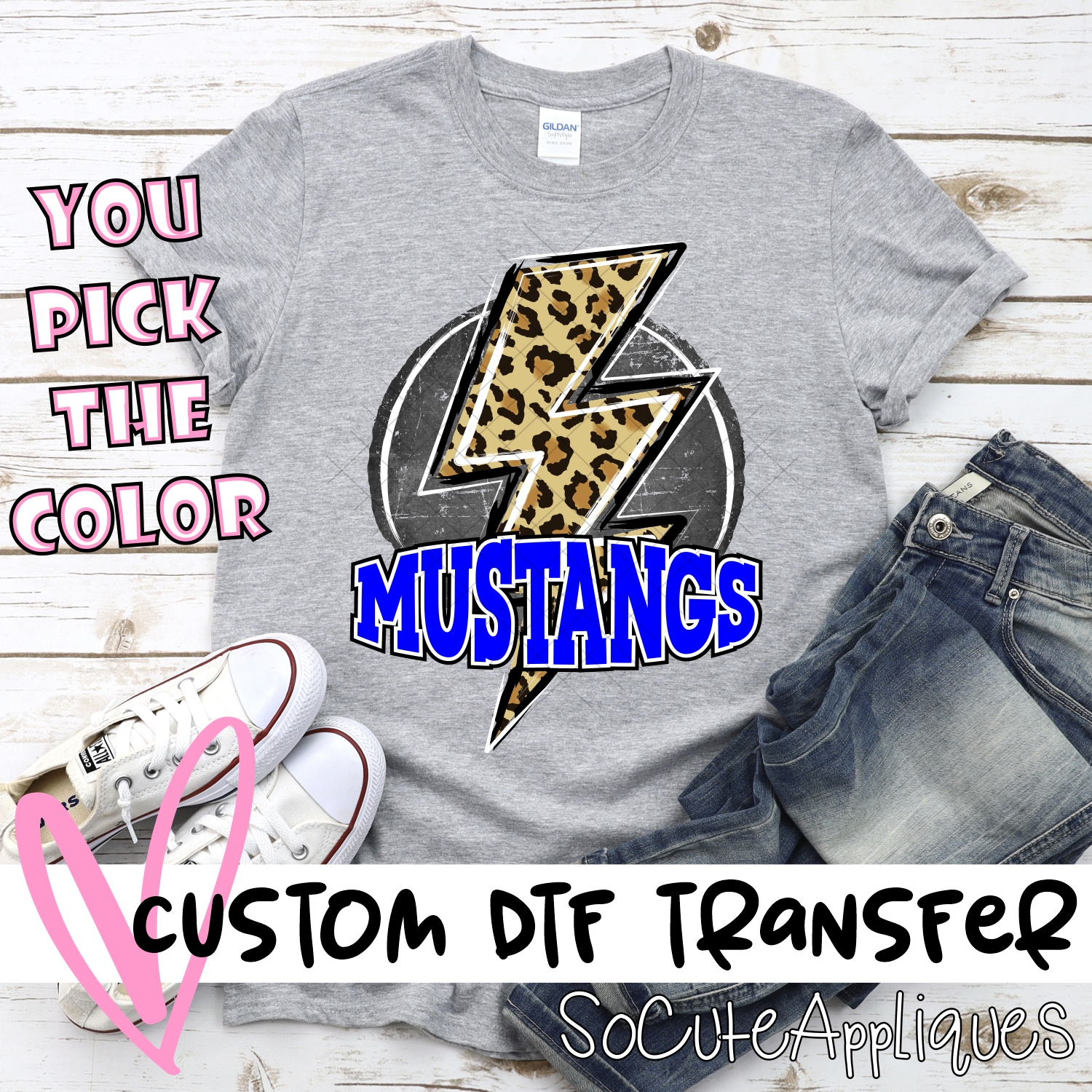 CUSTOM  Mustangs circle with leopard lightning bolt *DTF* Transfer