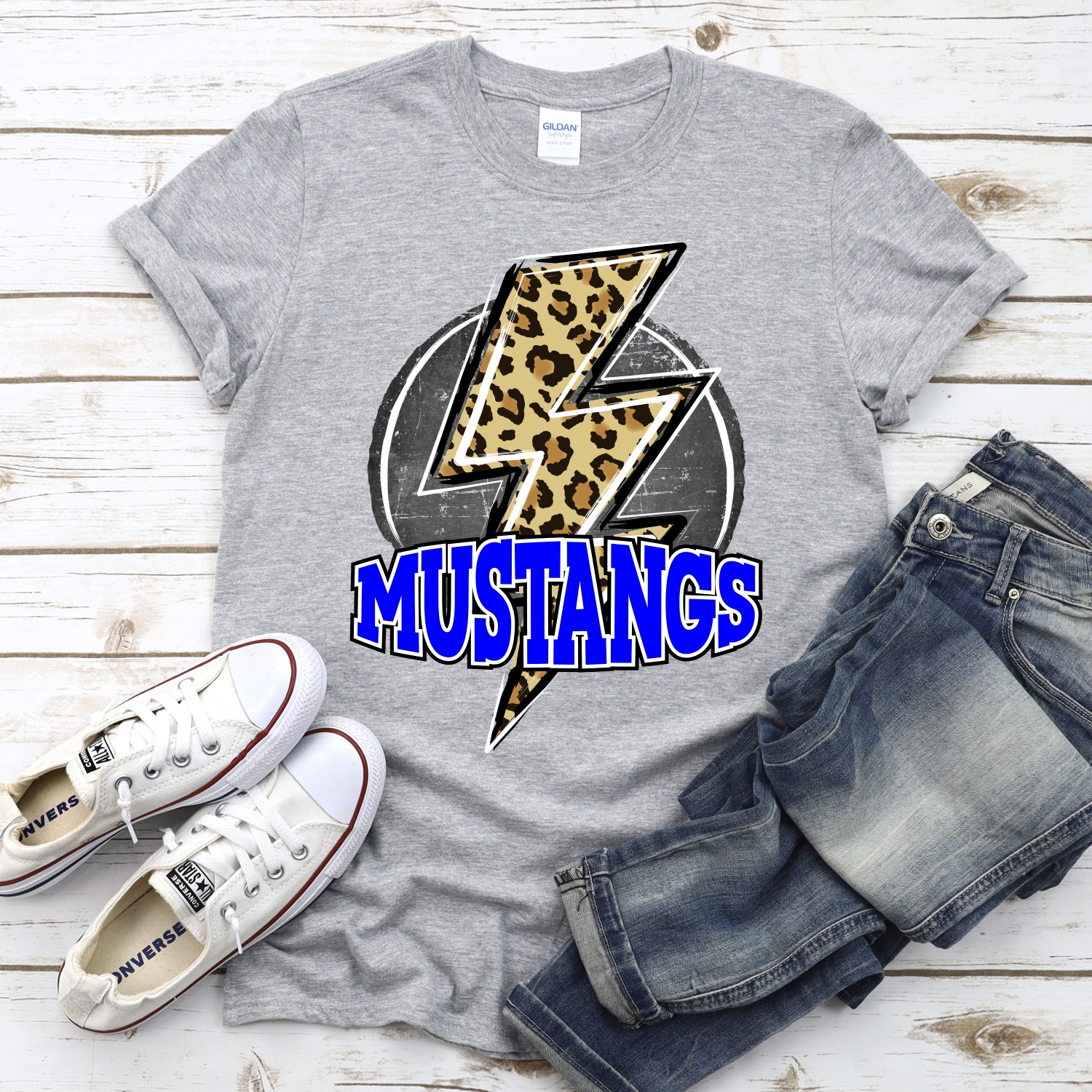 CUSTOM Mustangs circle with leopard lightning bolt *DTF* Transfer - Image 2