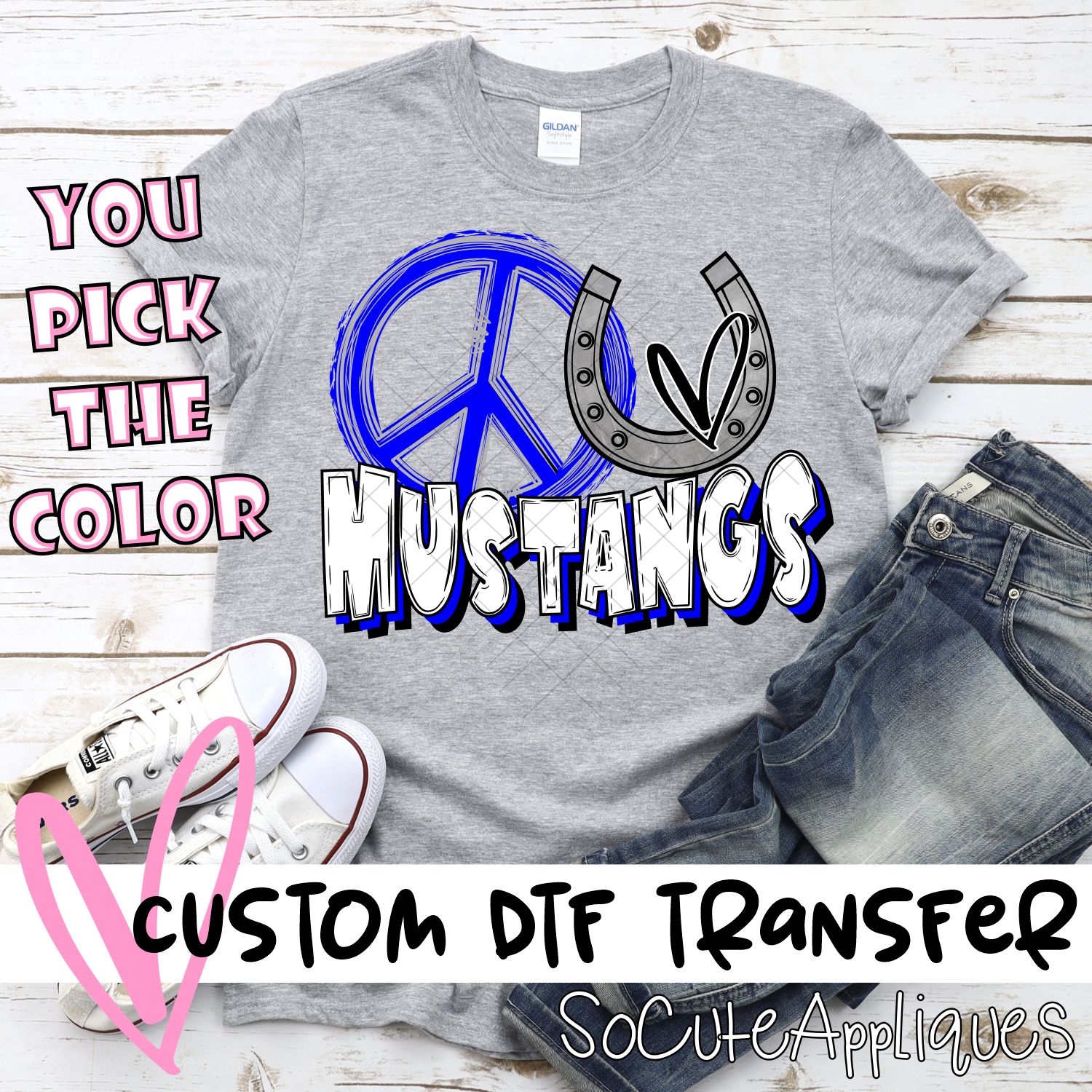 CUSTOM  Peace heart Mustangs *DTF* Transfer
