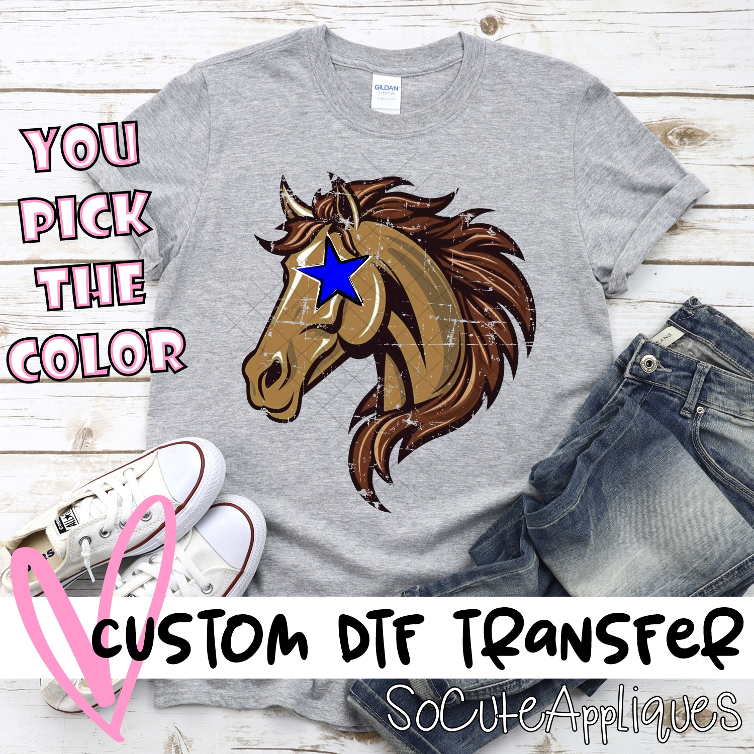 CUSTOM  Mustang head with star *DTF* Transfer
