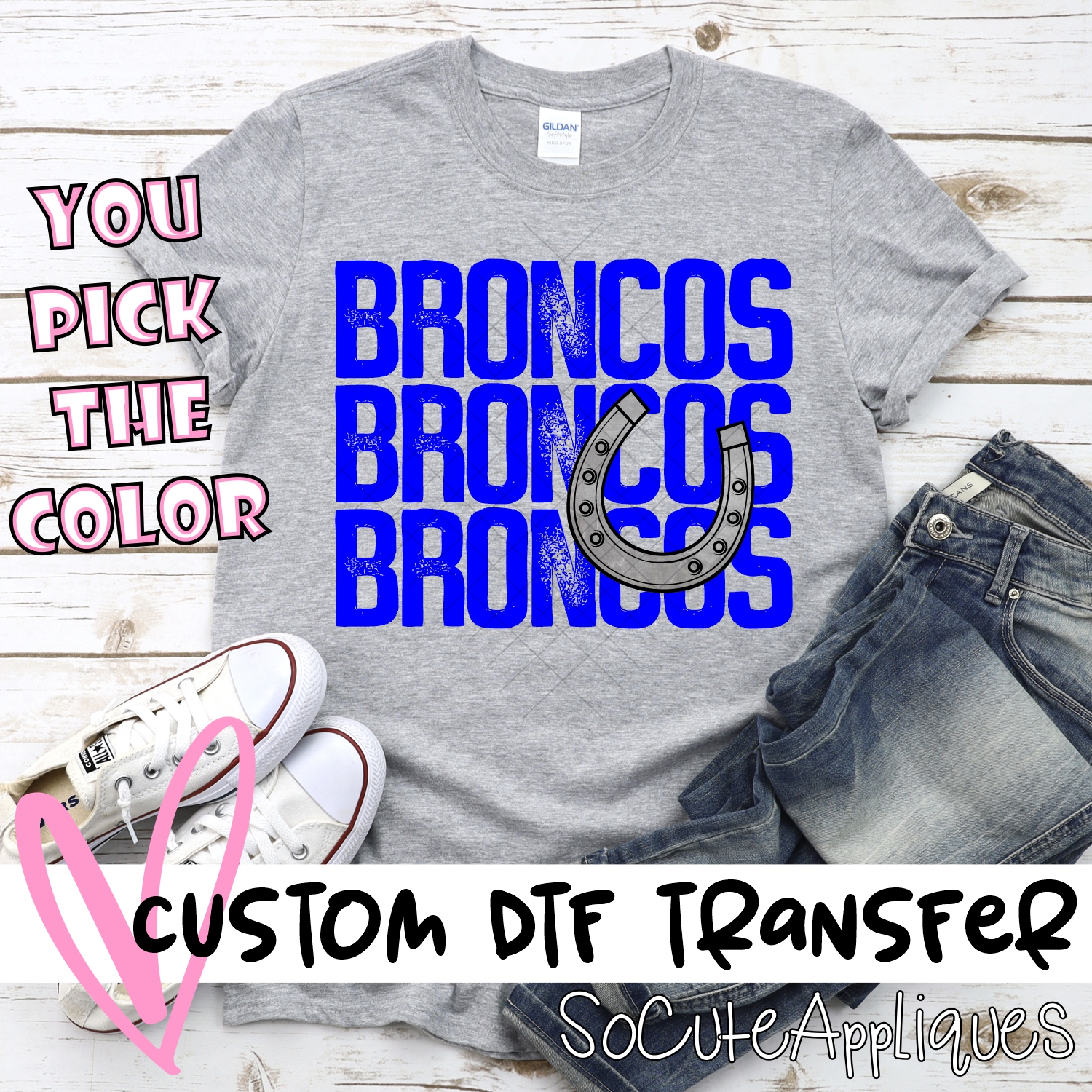CUSTOM  Broncos stacked with heart *DTF* Transfer