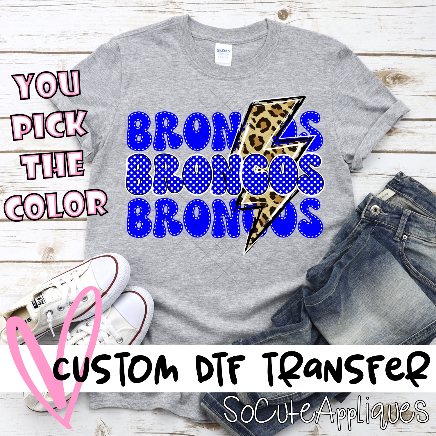 CUSTOM  Broncos stacked with leopard lightning bolt *DTF* Transfer