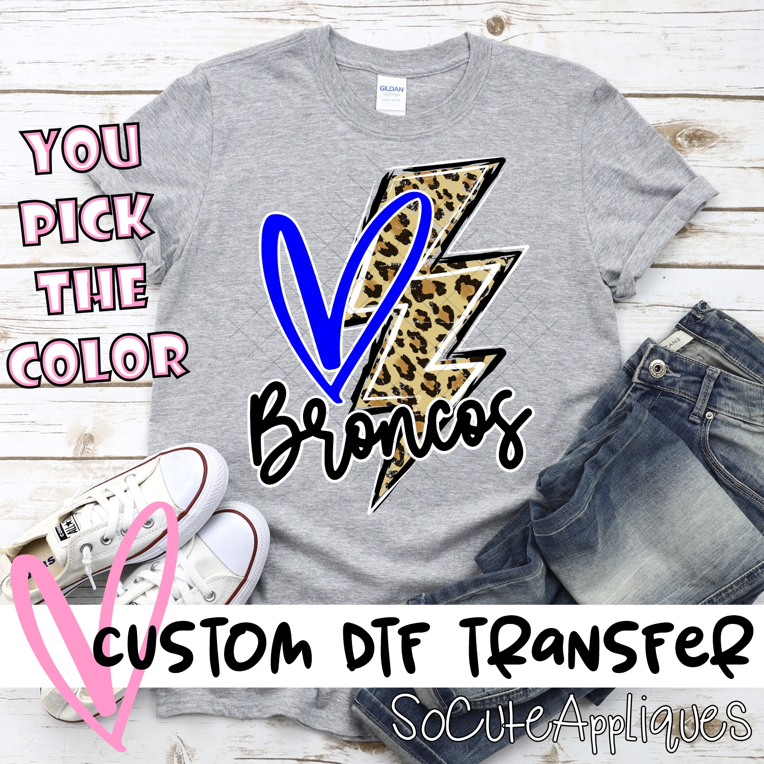 CUSTOM  Broncos heart with leopard lightning bolt *DTF* Transfer