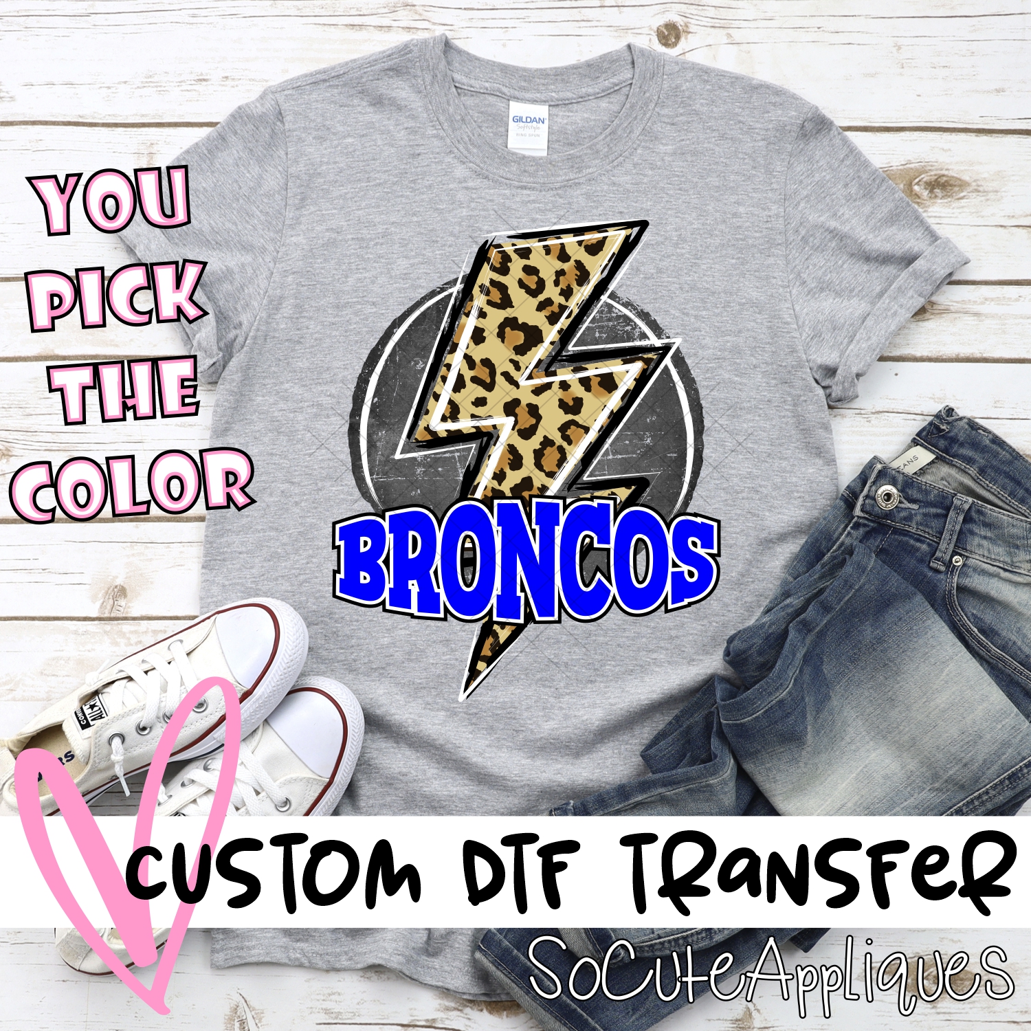 CUSTOM  Broncos circle with leopard lightning bolt *DTF* Transfer