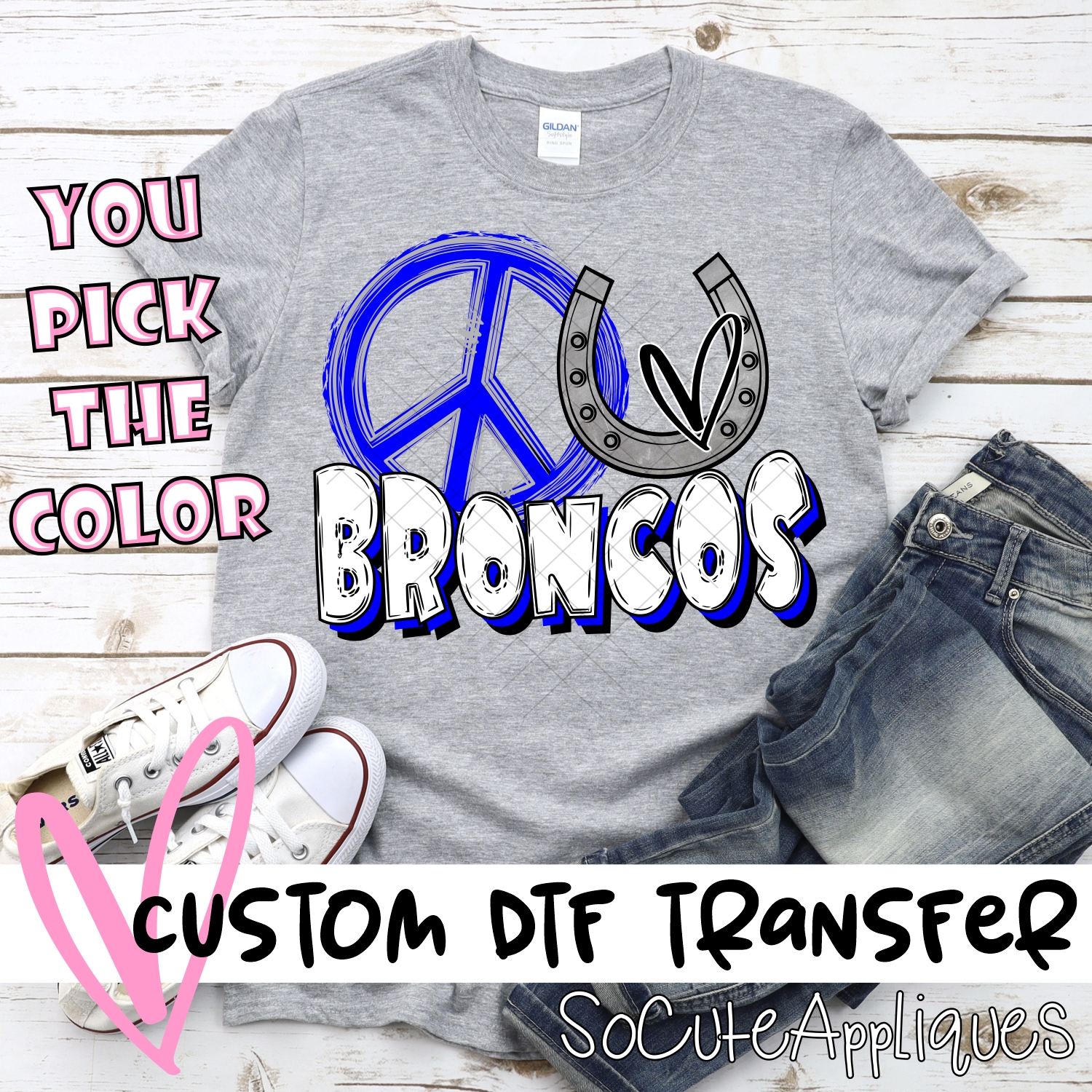CUSTOM  Peace heart Broncos *DTF* Transfer